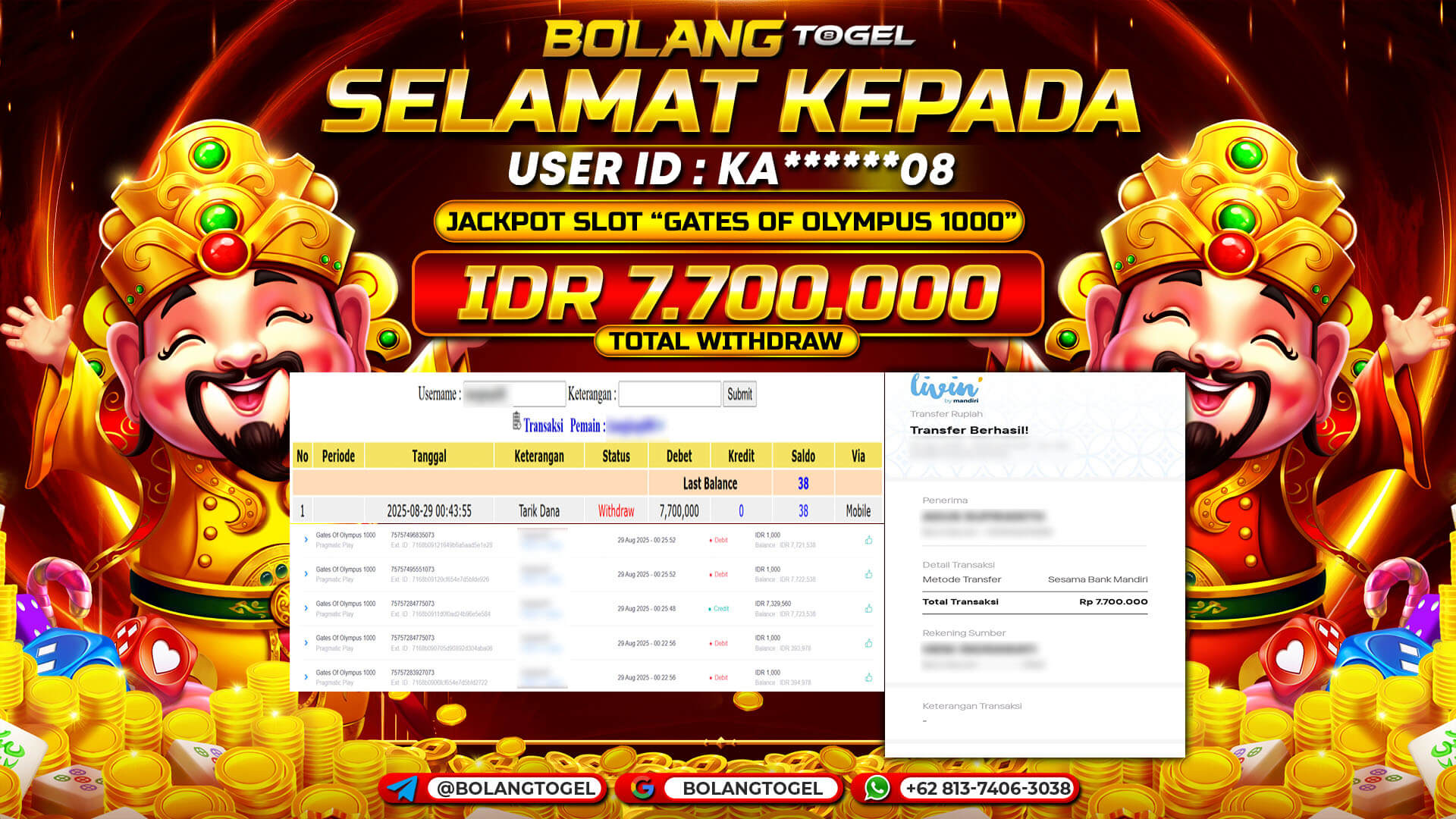 Bukti jackpot SLOT GATES OF OLYMPUS 1000 BOLANGTOGEL - gambar 1