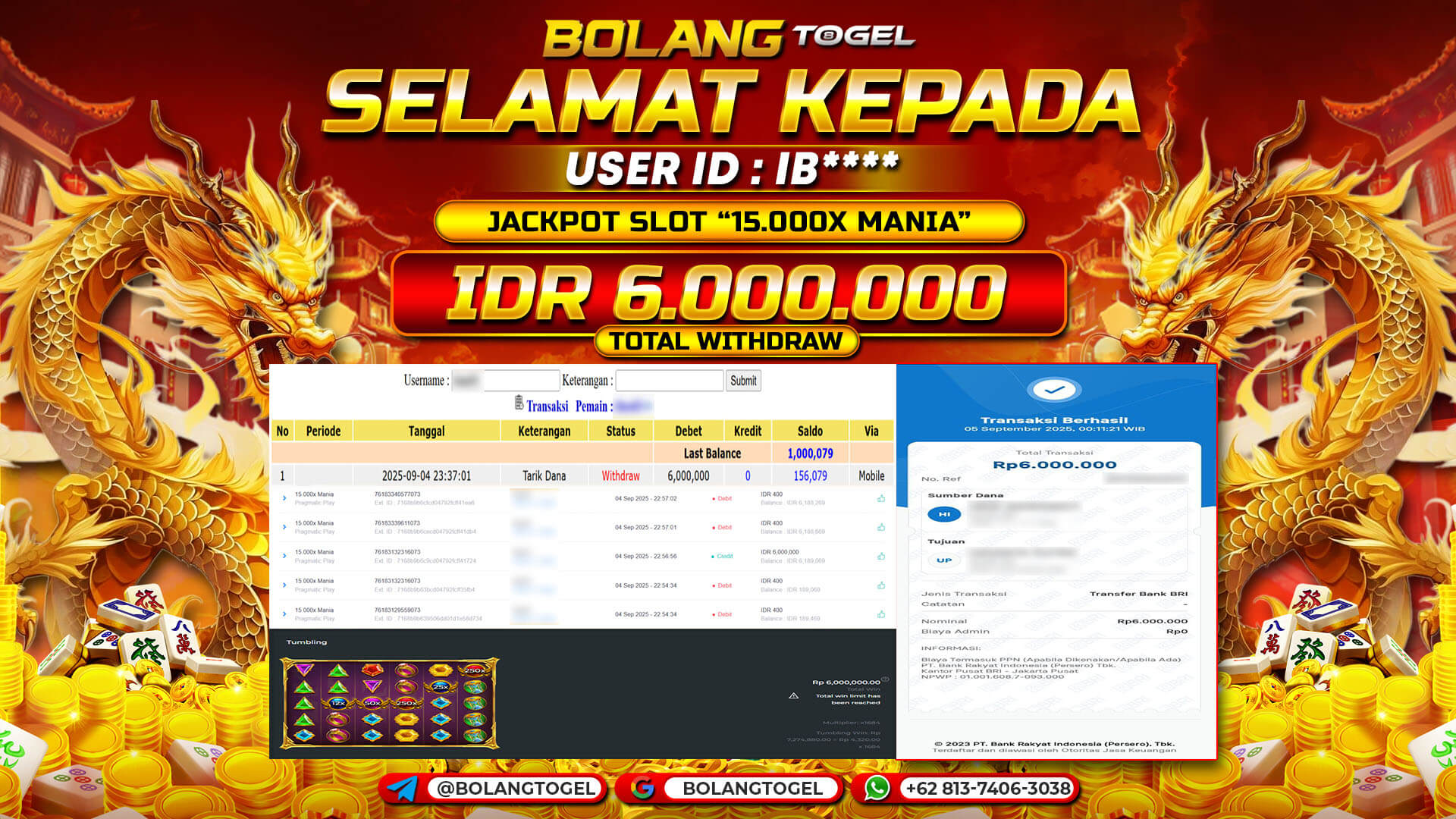Bukti jackpot SLOT 15.000X MANIA BOLANGTOGEL - gambar 1