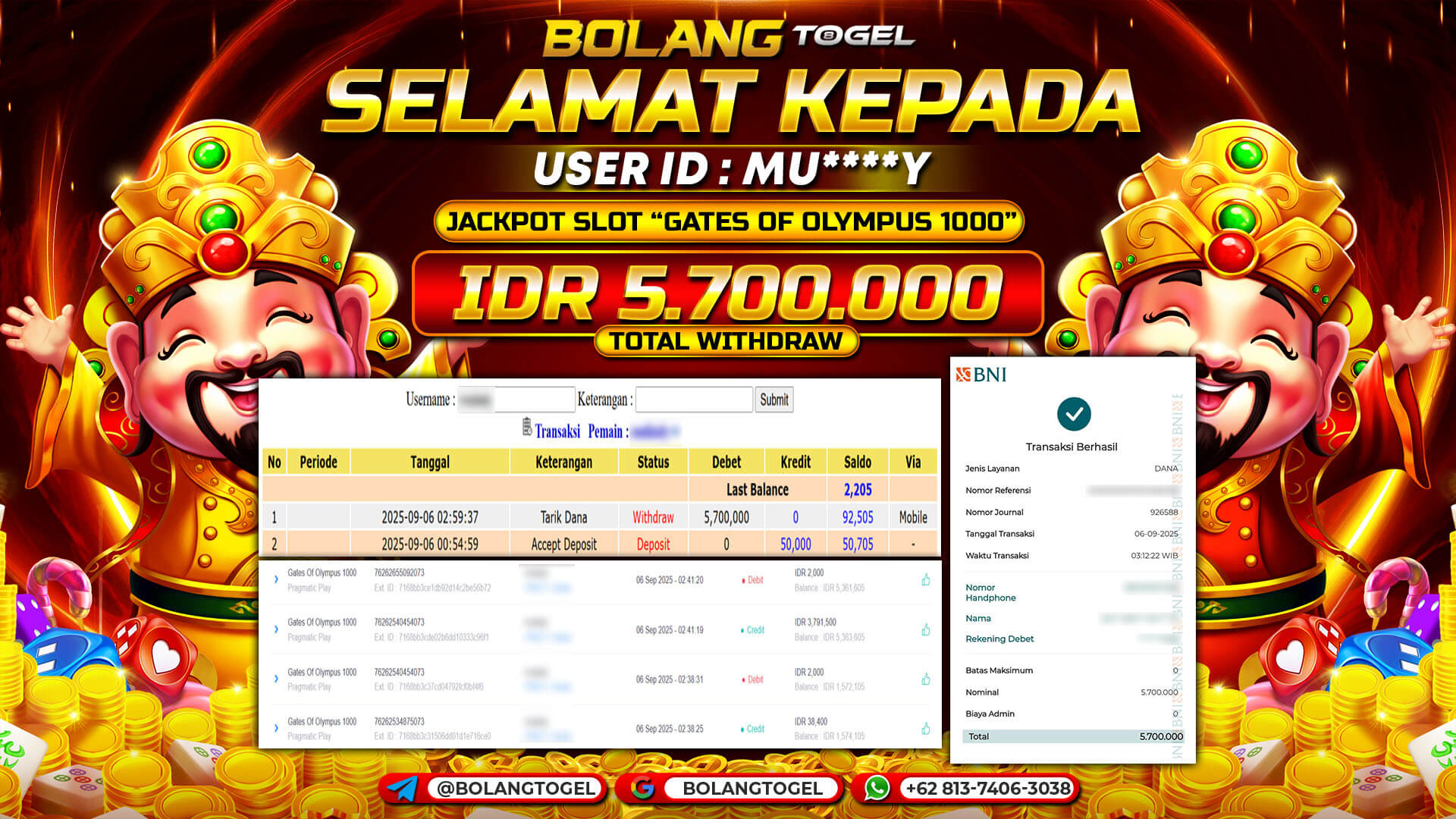Bukti jackpot SLOT GATES OF OLYMPUS 1000 BOLANGTOGEL - gambar 1