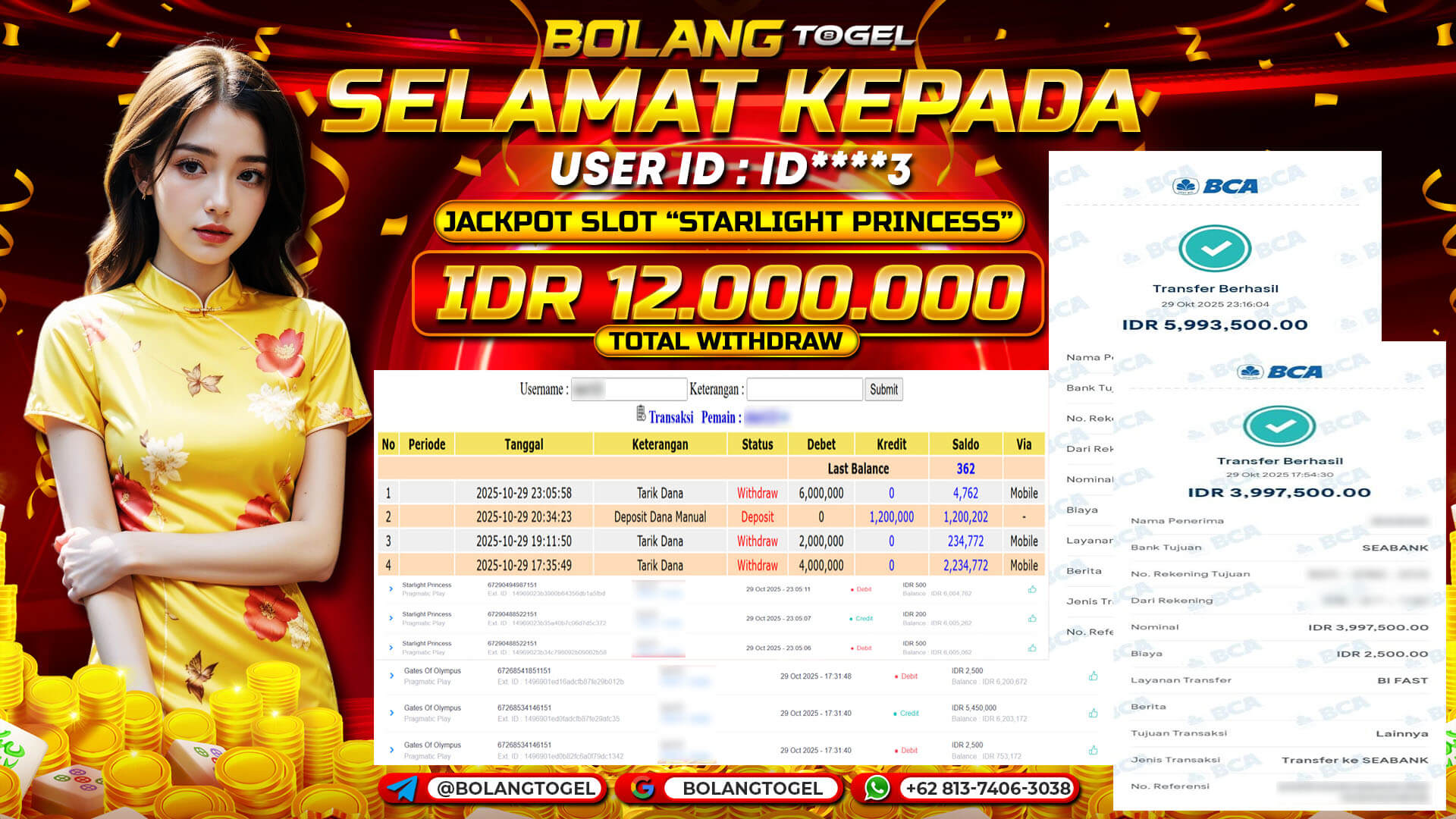 Bukti jackpot SLOT STARLIGHT PRINCESS BOLANGTOGEL - gambar 1