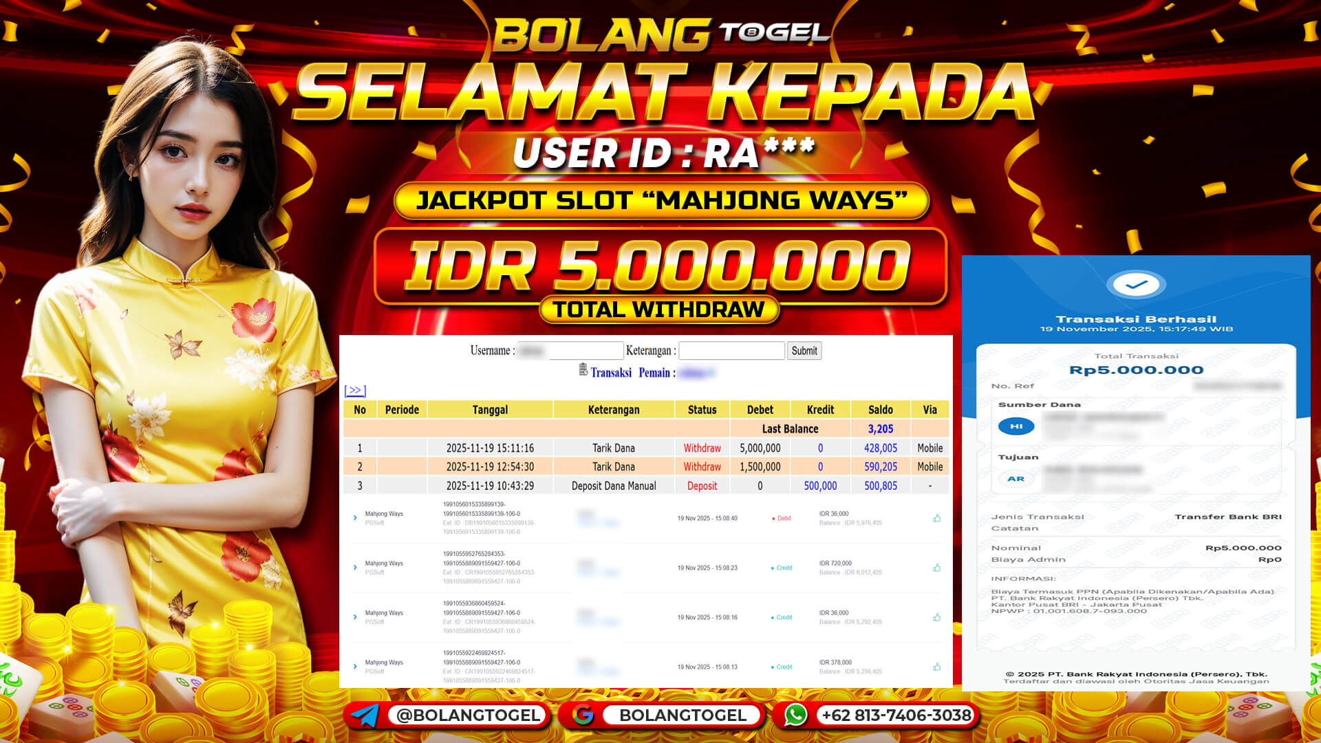 Bukti jackpot SLOT MAHJONG WAYS BOLANGTOGEL - gambar 1
