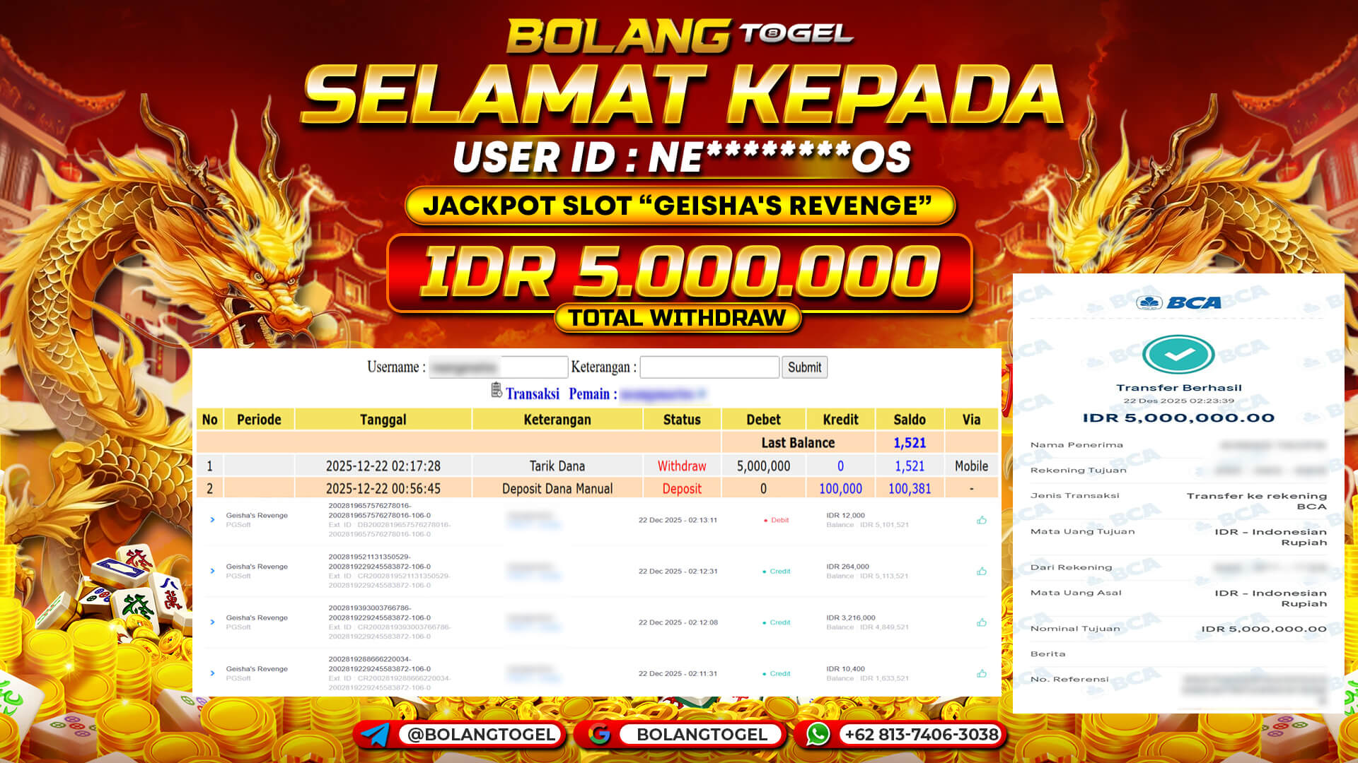 Bukti jackpot SLOT GEISHA'S REVENGE BOLANGTOGEL - gambar 1