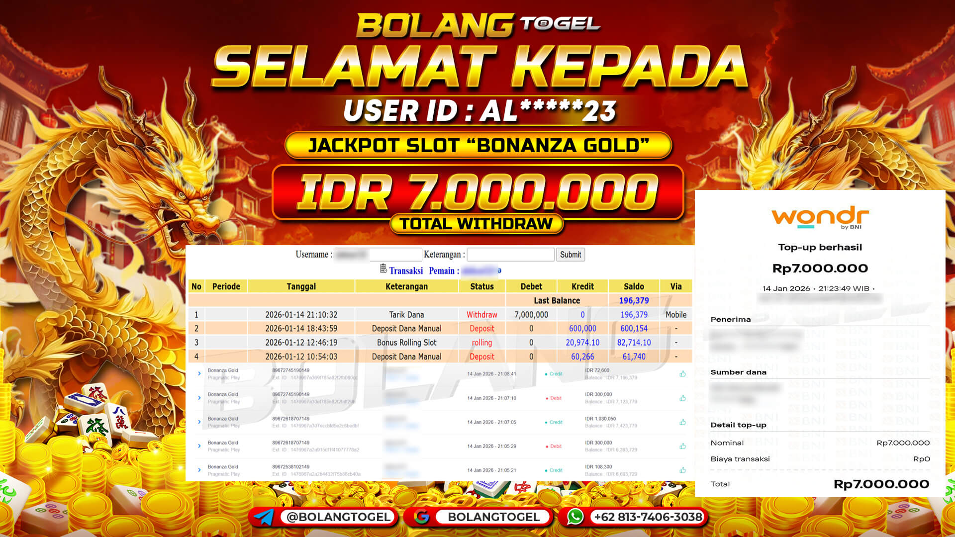 Bukti jackpot SLOT BONANZA GOLD BOLANGTOGEL - gambar 1