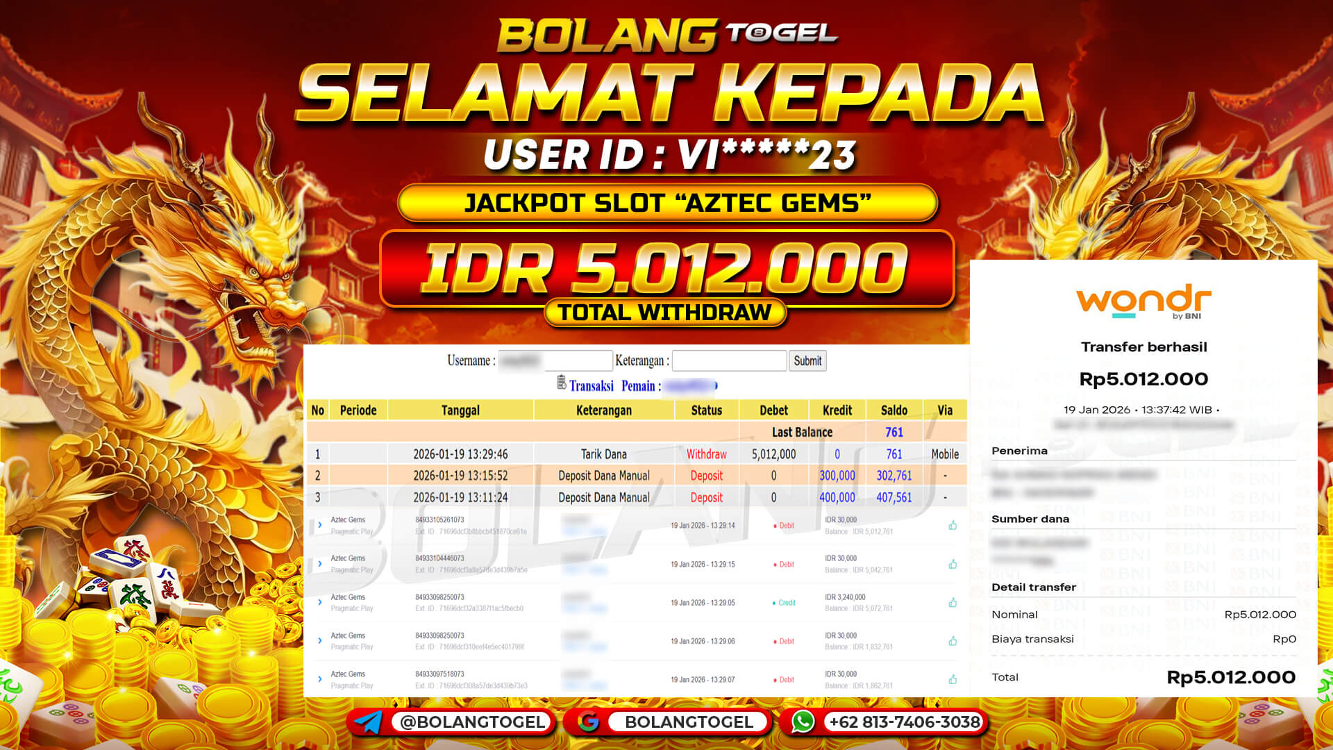 Bukti jackpot SLOT AZTEC GEMS BOLANGTOGEL - gambar 1