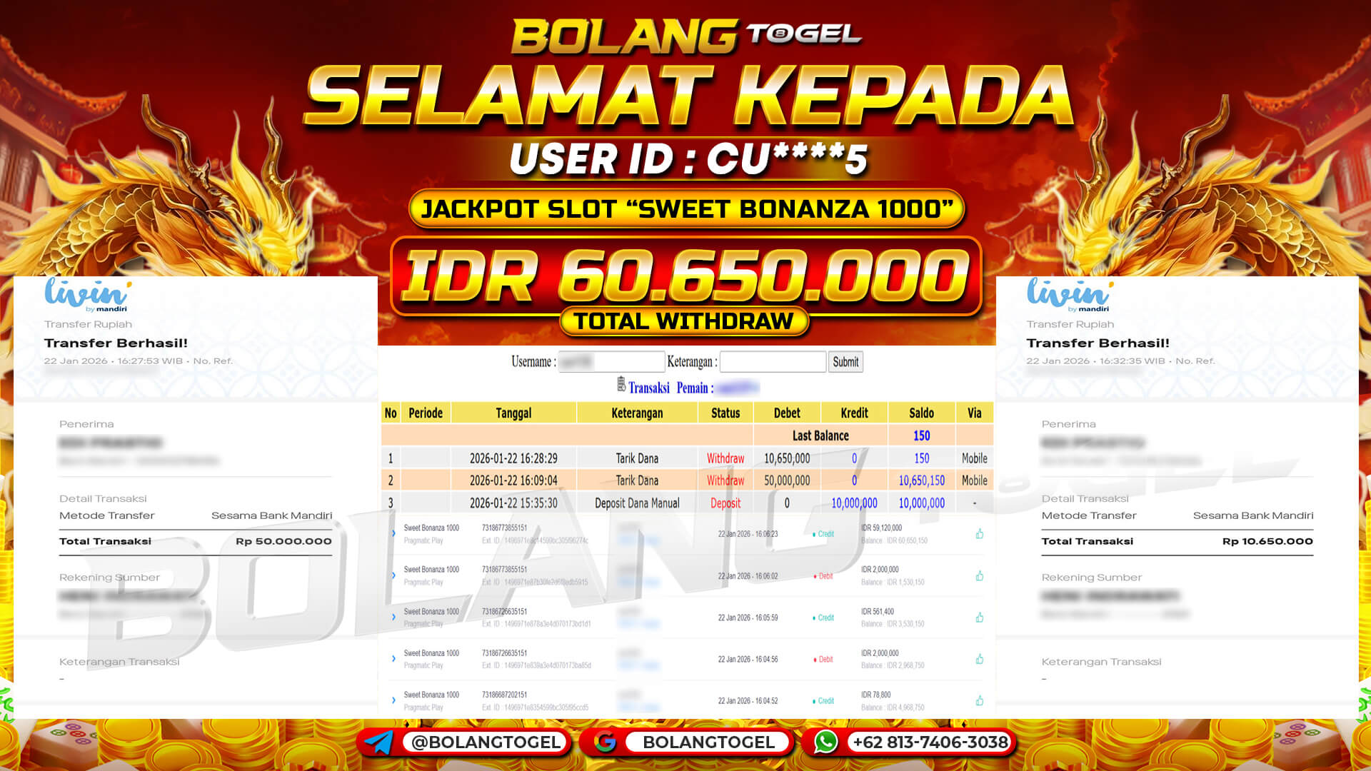 Bukti jackpot SLOT SWEET BONANZA 1000 BOLANGTOGEL - gambar 1