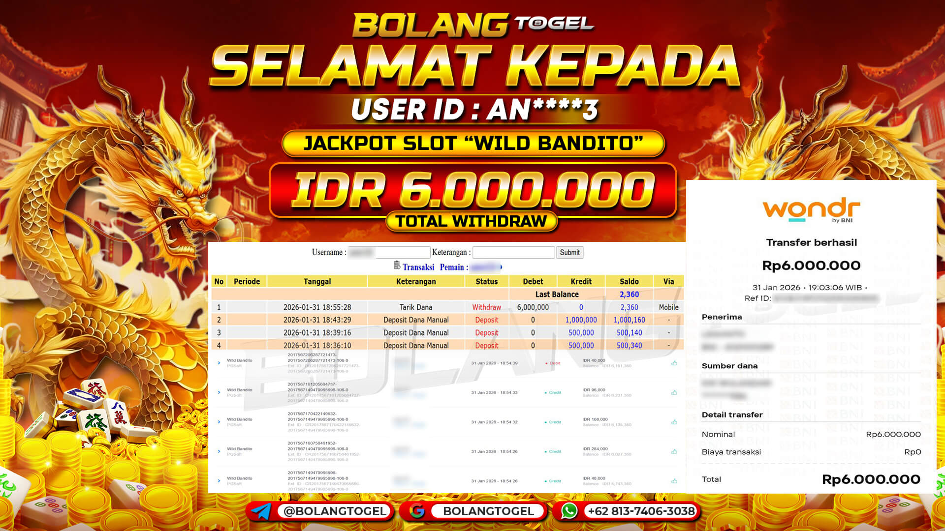 Bukti jackpot SLOT WILD BANDITO BOLANGTOGEL - gambar 1