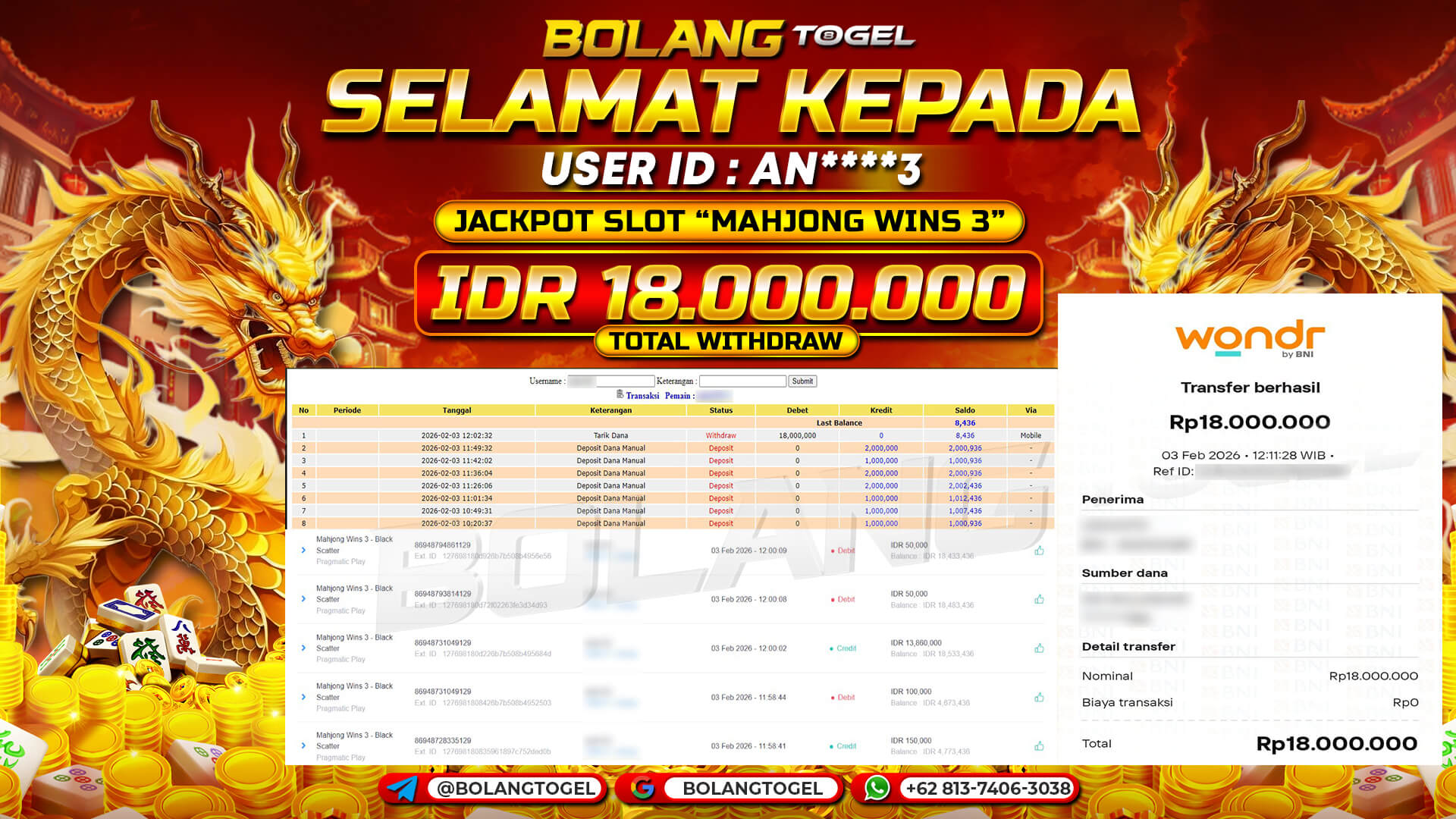 Bukti jackpot SLOT MAHJONG WINS 3 - BLACK SCATTER BOLANGTOGEL - gambar 1