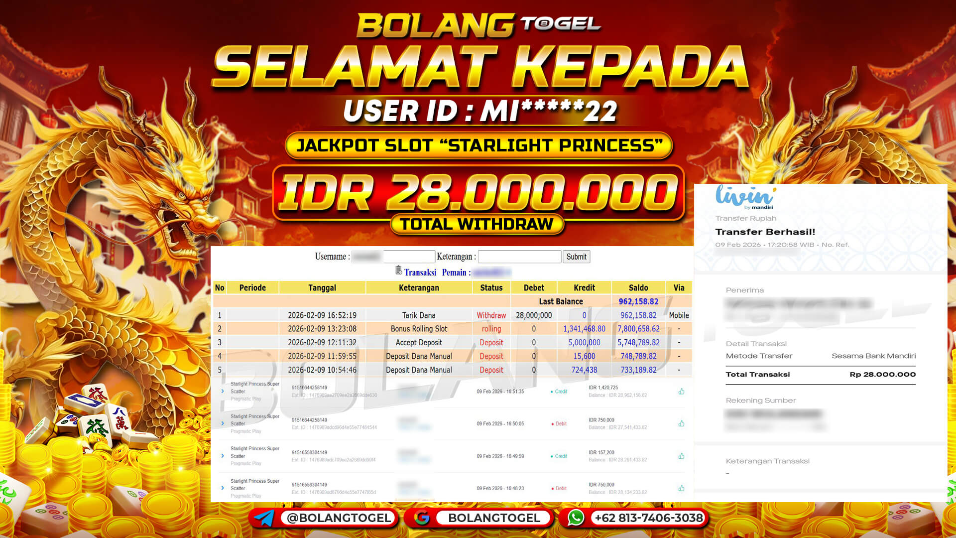 Bukti jackpot SLOT STARLIGHT PRINCESS SUPER SCATTER BOLANGTOGEL - gambar 1