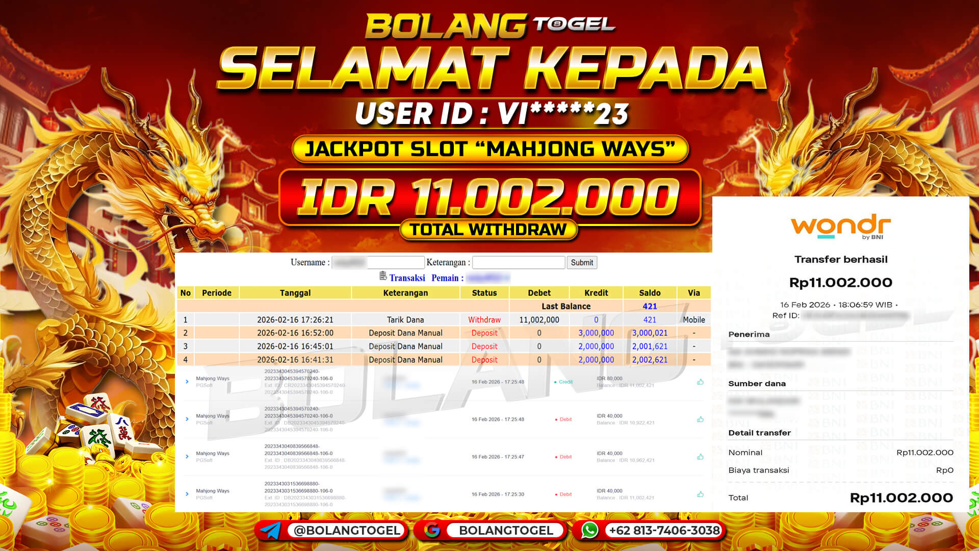 Bukti jackpot SLOT MAHJONG WAYS BOLANGTOGEL - gambar 1