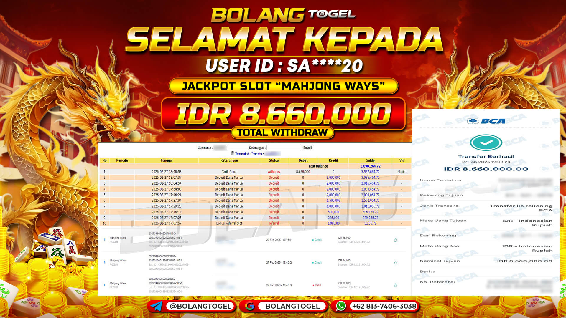 Bukti jackpot SLOT MAHJONG WAYS BOLANGTOGEL - gambar 1