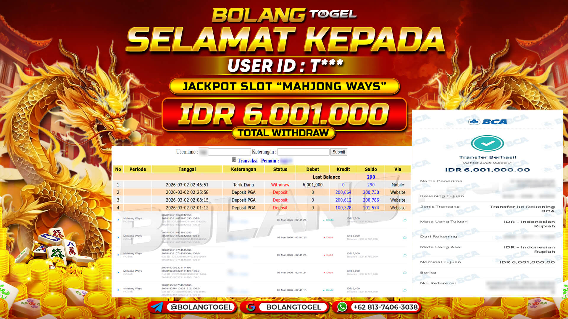 Bukti jackpot SLOT MAHJONG WAYS BOLANGTOGEL - gambar 1
