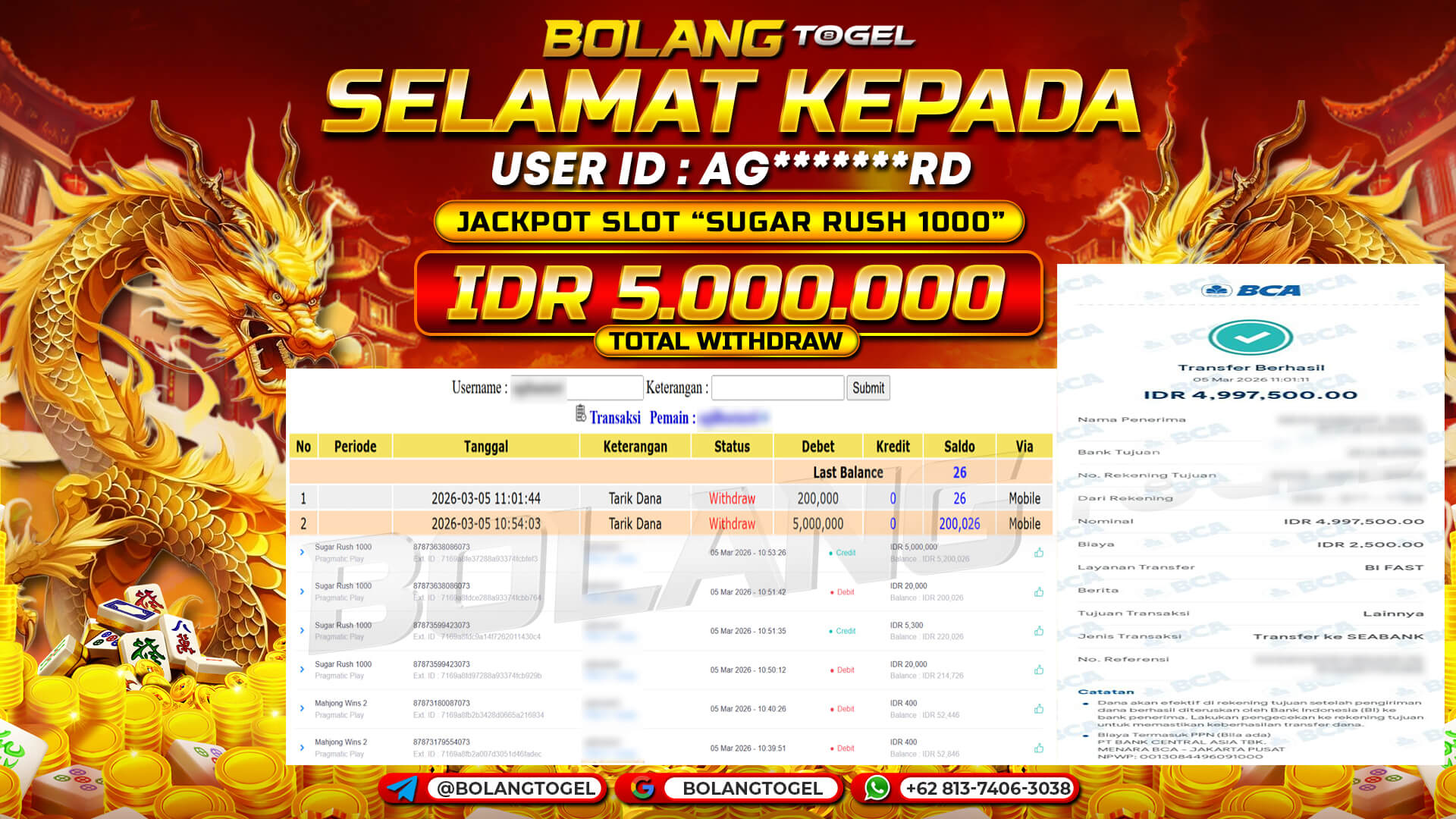 Bukti jackpot SLOT SUGAR RUSH 1000 BOLANGTOGEL - gambar 1