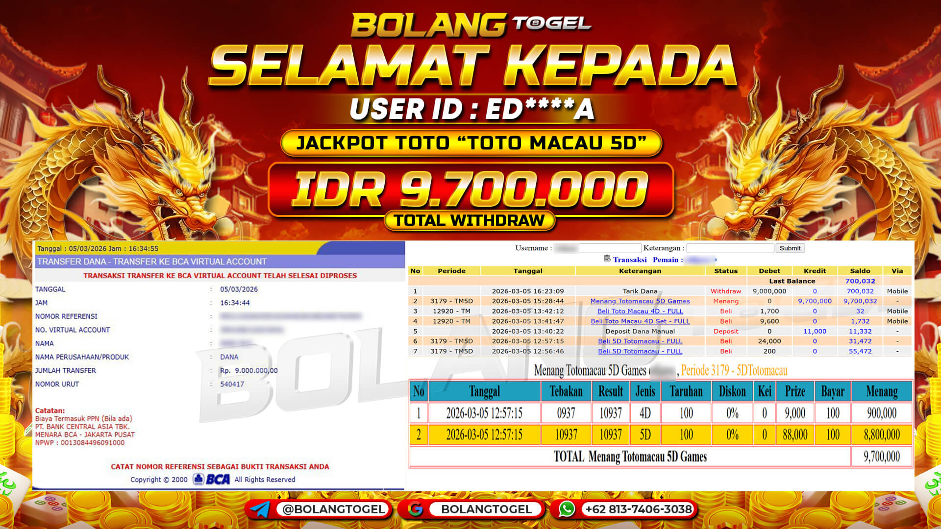Bukti jackpot TOTO MACAU 5D BOLANGTOGEL - gambar 1