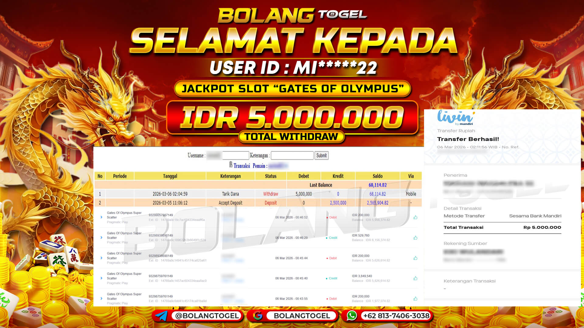 Bukti jackpot SLOT GATES OF OLYMPUS BOLANGTOGEL - gambar 1