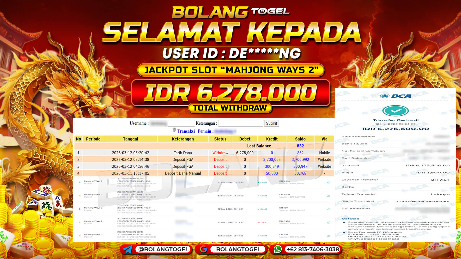 Bukti jackpot MAHJONG WAYS 2 BOLANGTOGEL - gambar 1
