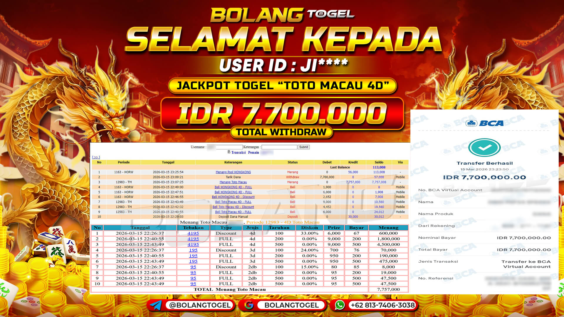 Bukti jackpot TOTO MACAU 4D BOLANGTOGEL - gambar 1