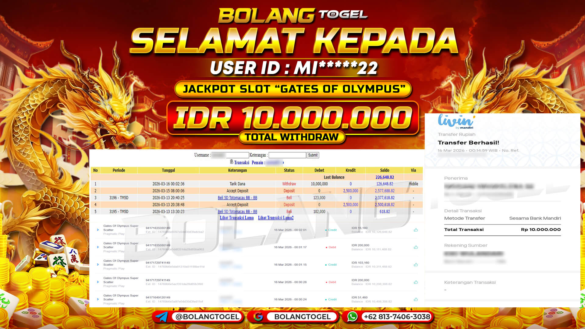 Bukti jackpot SLOT GATES OF OLYMPUS SUPER SCATTER BOLANGTOGEL - gambar 1