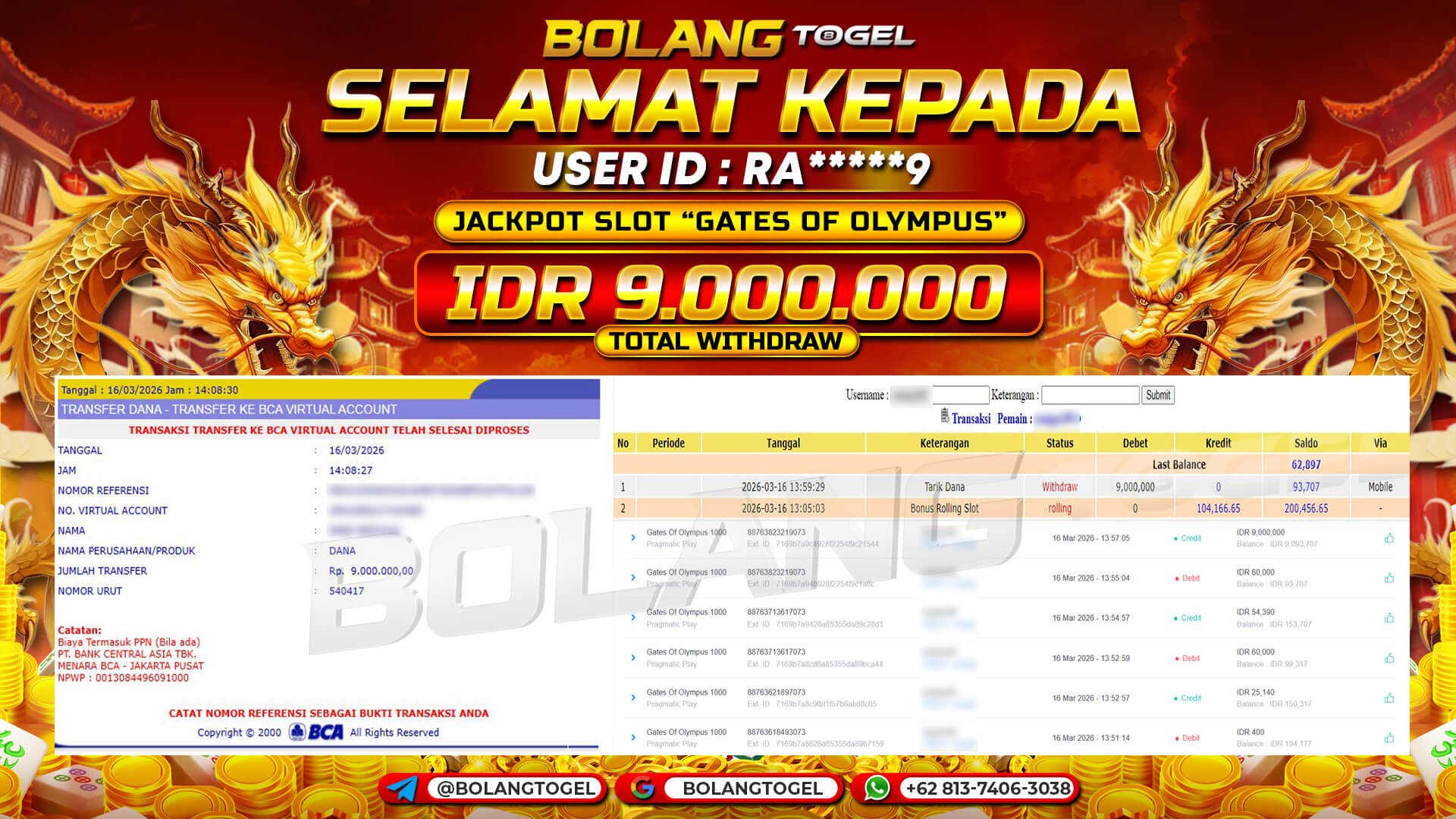Bukti jackpot SLOT GATES OF OLYMPUS 1000 BOLANGTOGEL - gambar 1