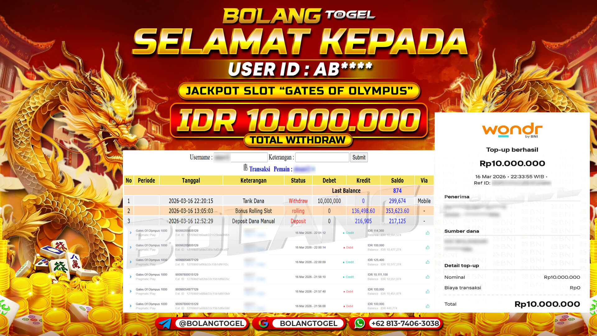 Bukti jackpot SLOT GATES OF OLYMPUS 1000 BOLANGTOGEL - gambar 1