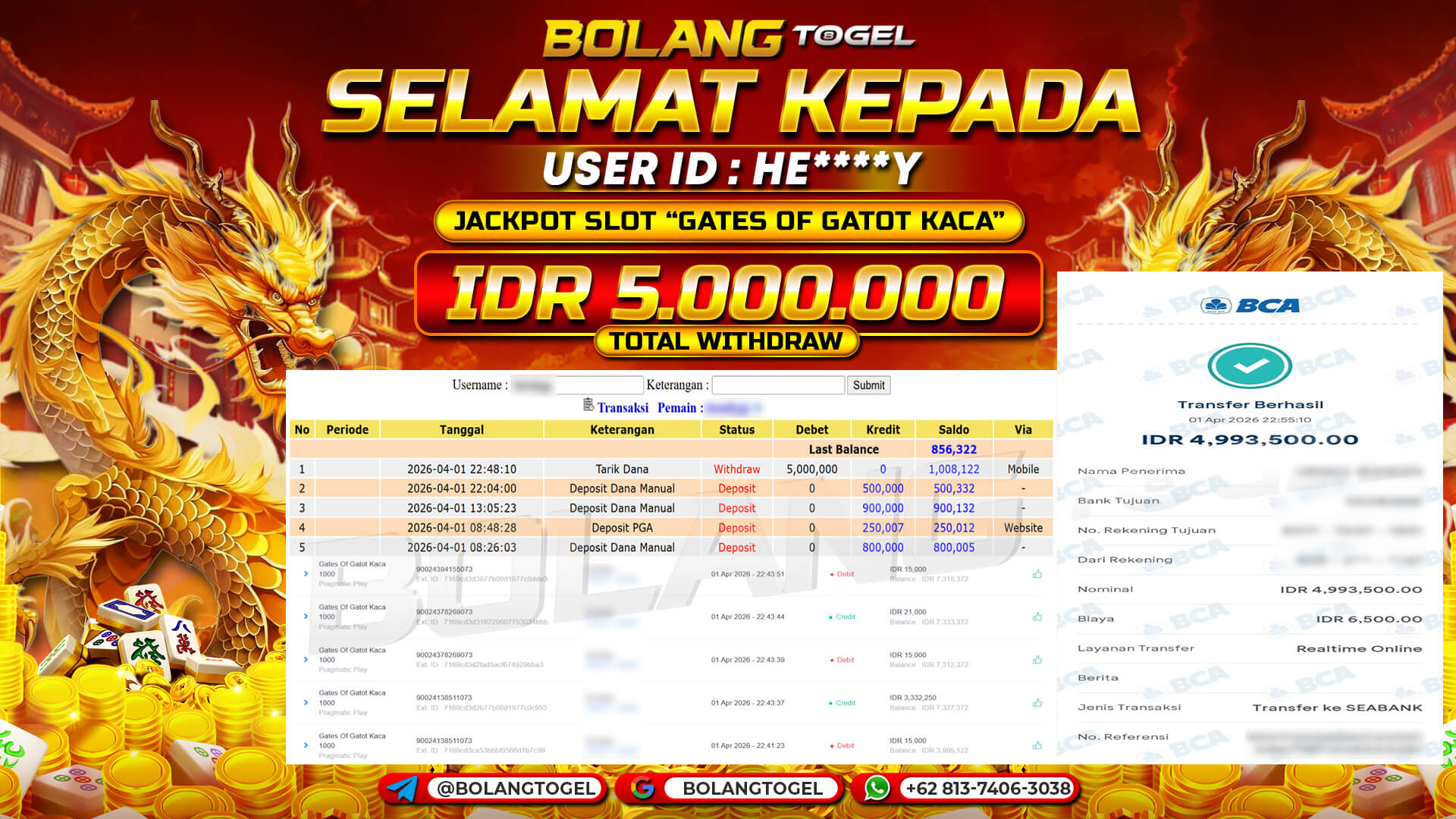 Bukti jackpot SLOT GATES OF GATOT KACA 1000 BOLANGTOGEL - gambar 1
