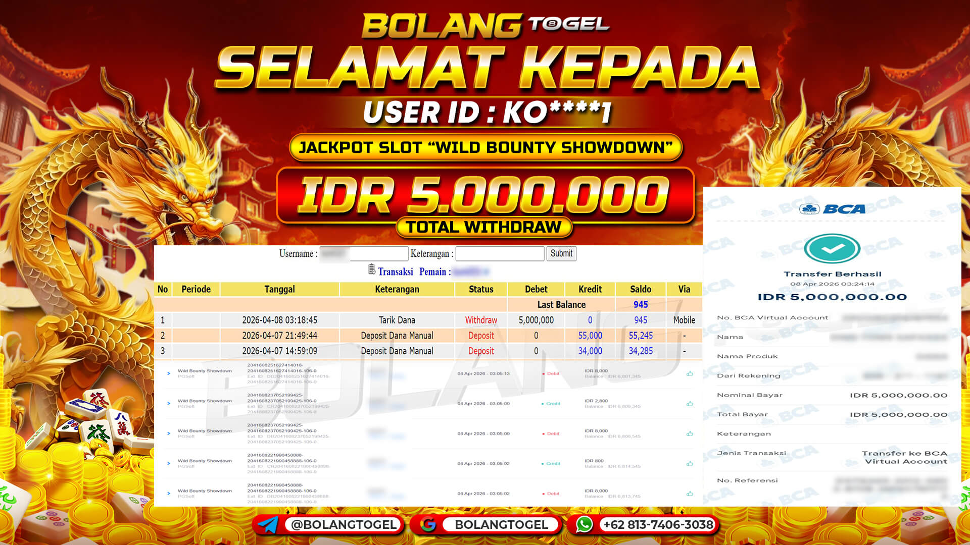 Bukti jackpot SLOT WILD BOUNTY SHOWDOWN BOLANGTOGEL - gambar 1
