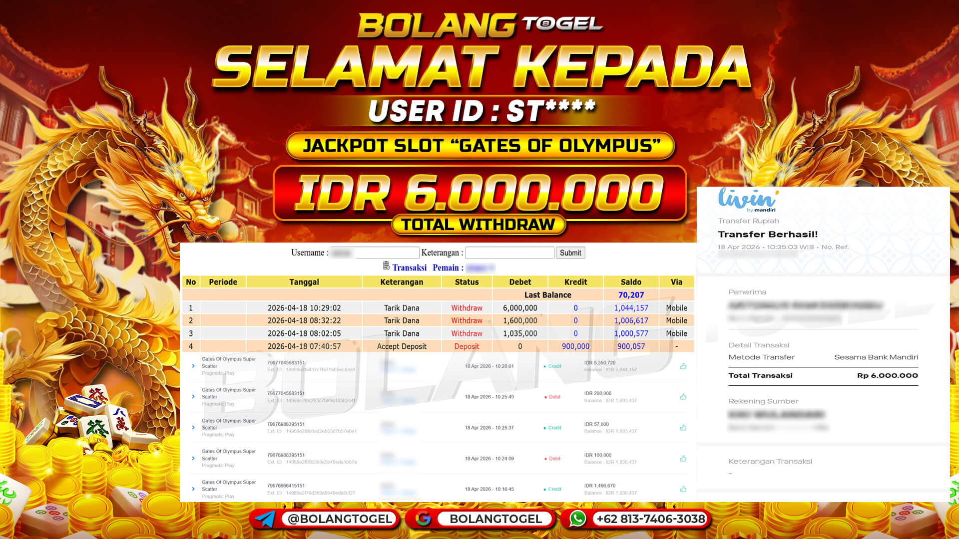 Bukti jackpot SLOT GATES OF OLYMPUS SUPER SCATTER BOLANGTOGEL - gambar 1