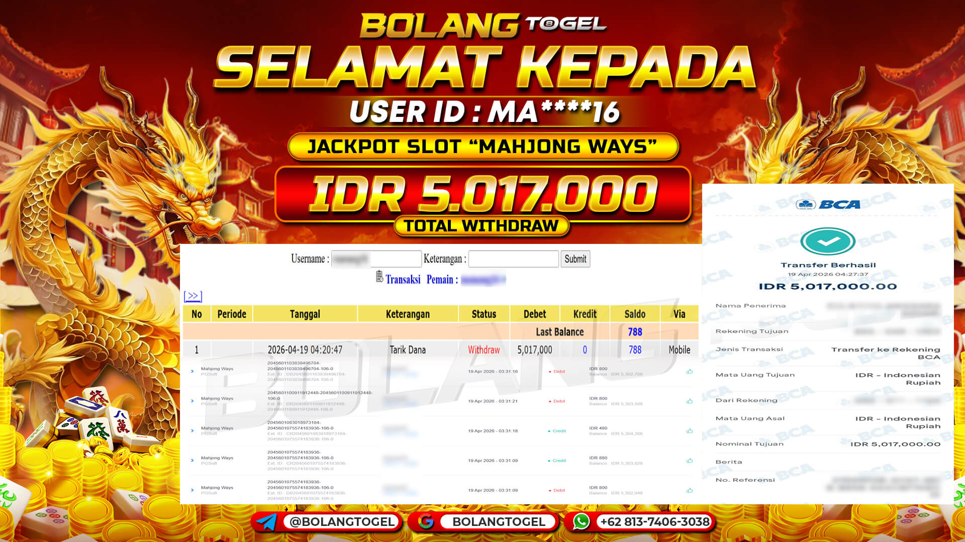 Bukti jackpot SLOT MAHJONG WAYS BOLANGTOGEL - gambar 1