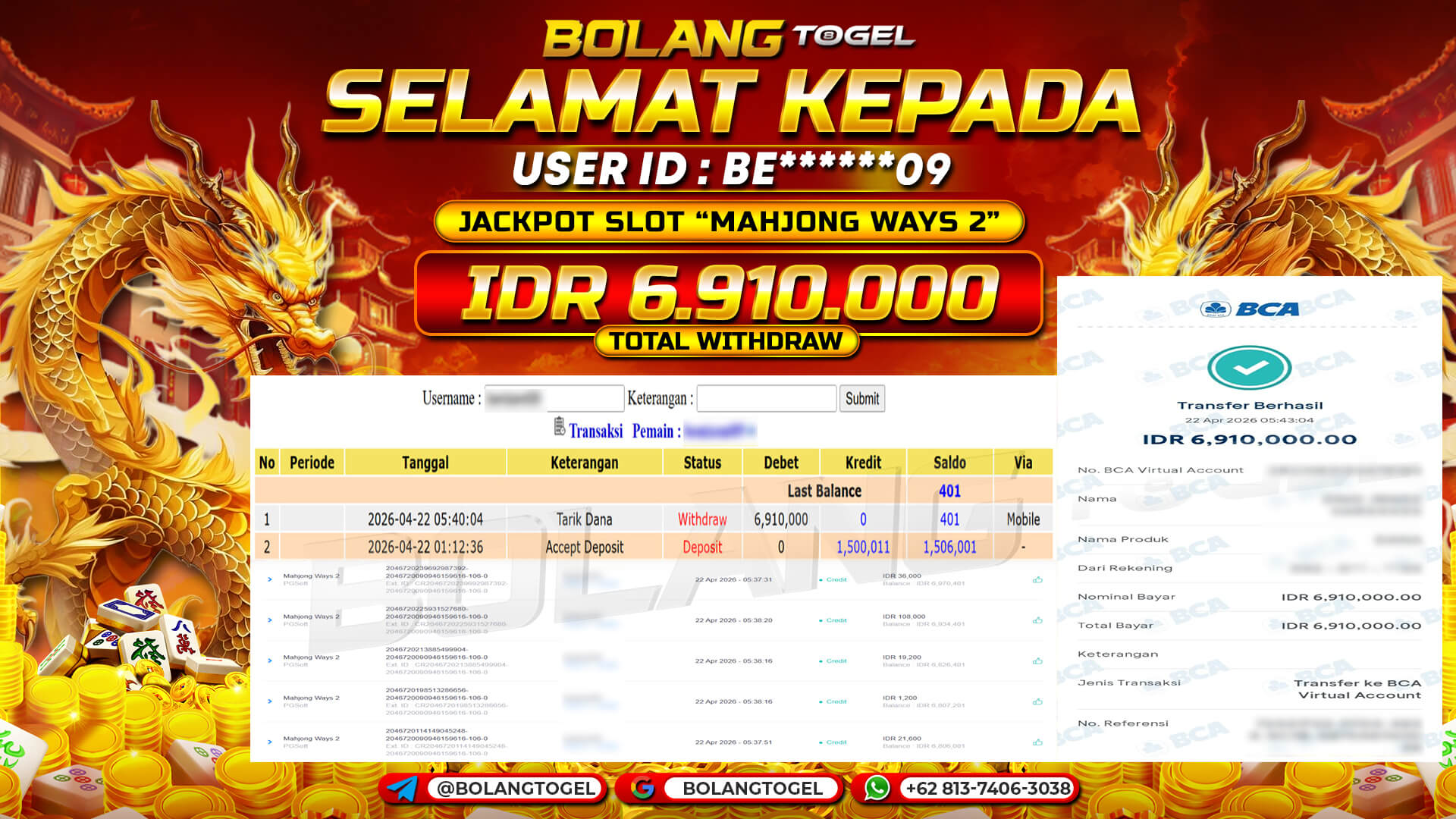 Bukti jackpot SLOT MAHJONG WAYS 2 BOLANGTOGEL - gambar 1