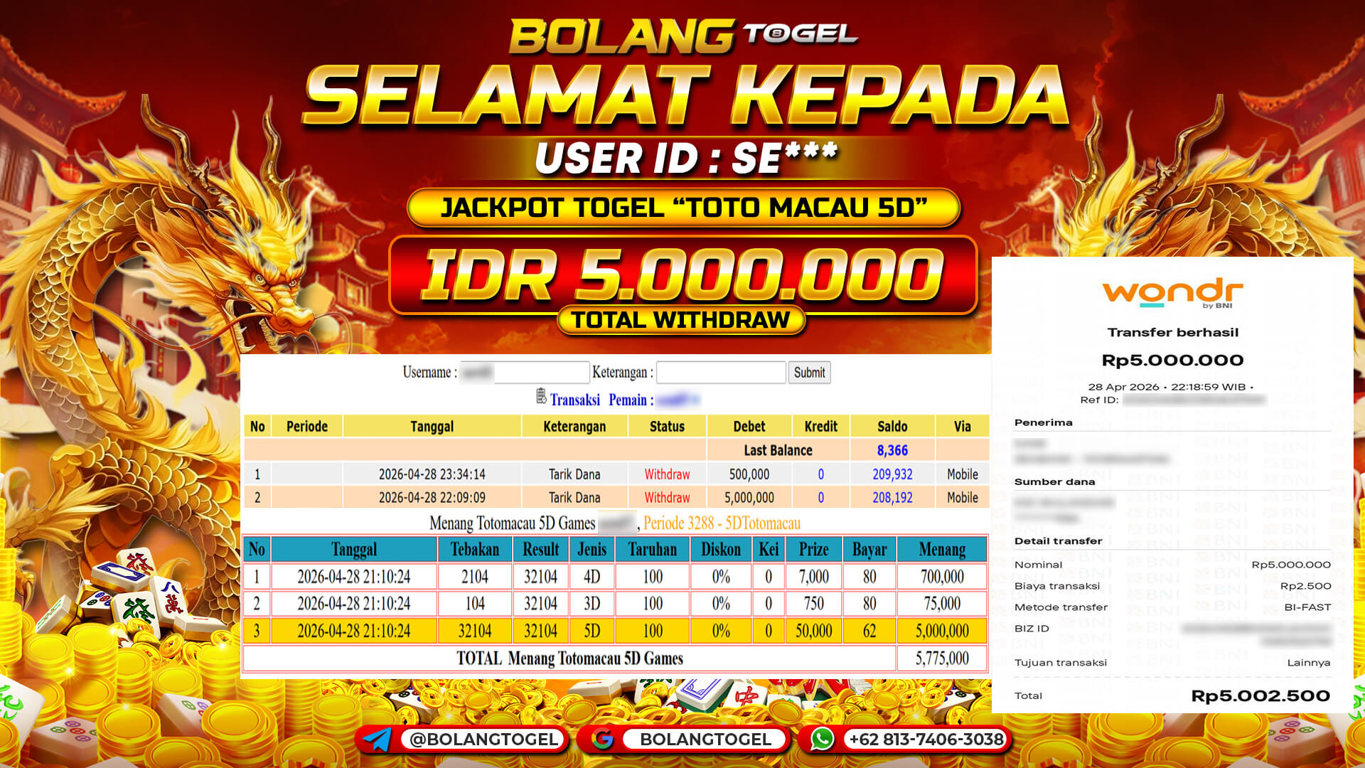 Bukti jackpot TOTO MACAU 5D BOLANGTOGEL - gambar 1