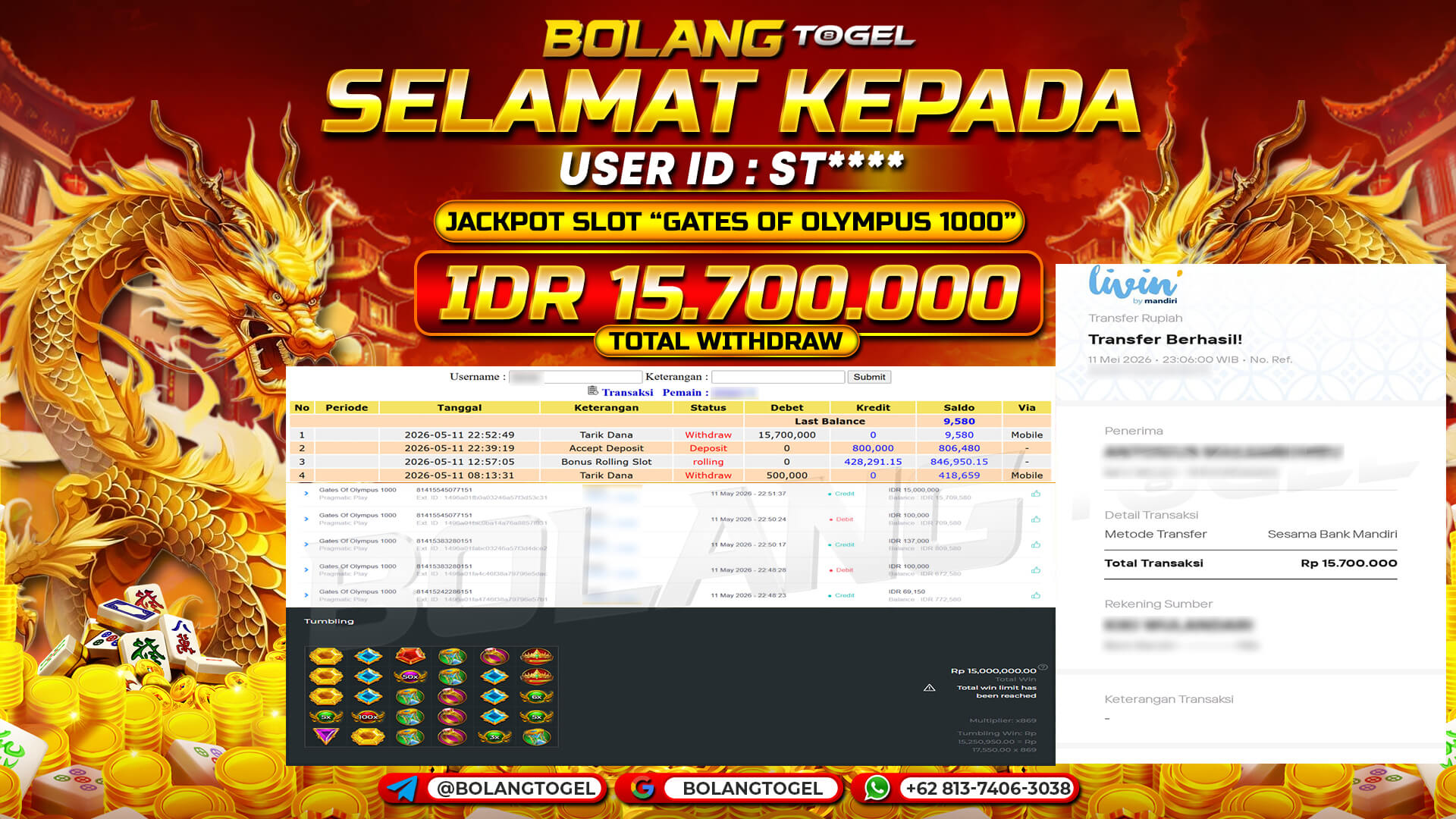 Bukti jackpot SLOT GATES OF OLYMPUS 1000 BOLANGTOGEL - gambar 1