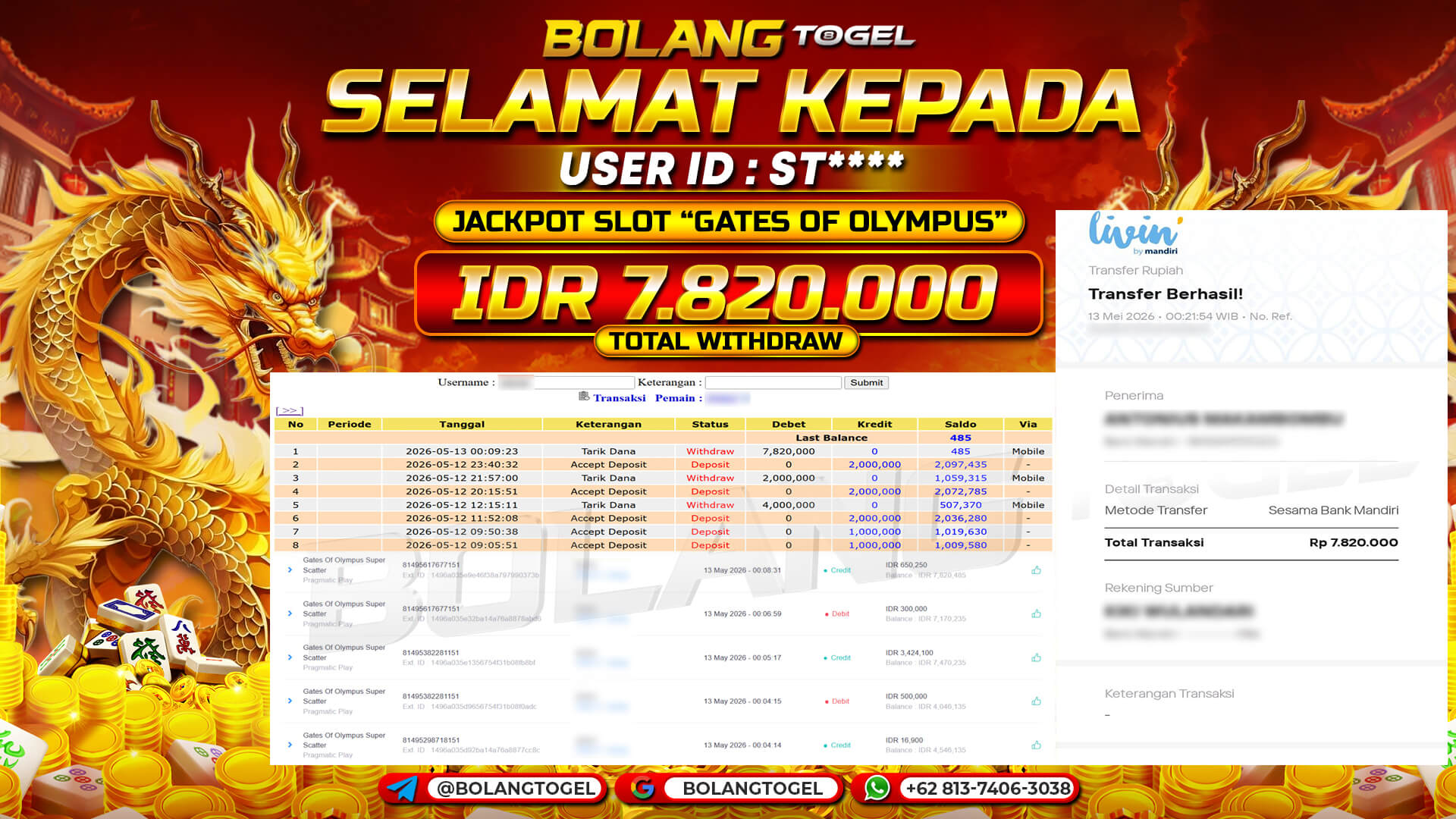 Bukti jackpot SLOT GATES OF OLYMPUS SUPER SCATTER BOLANGTOGEL - gambar 1