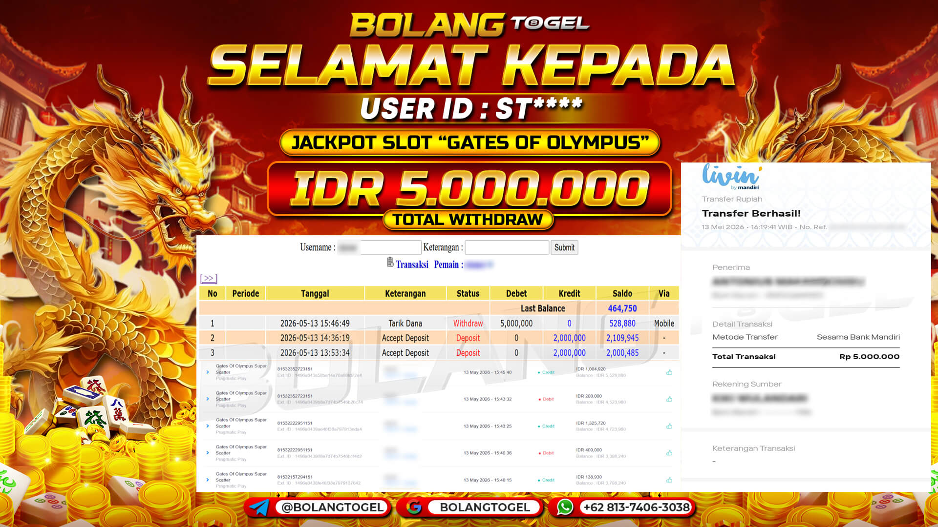 Bukti jackpot SLOT GATES OF OLYMPUS SUPER SCATTER BOLANGTOGEL - gambar 1