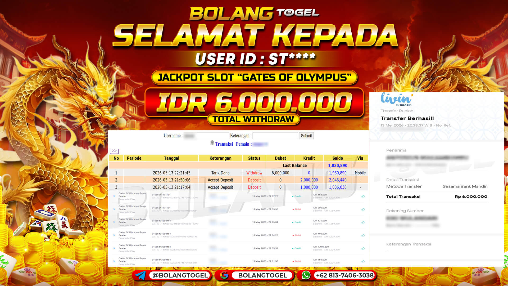 Bukti jackpot SLOT GATES OF OLYMPUS SUPER SCATTER BOLANGTOGEL - gambar 1
