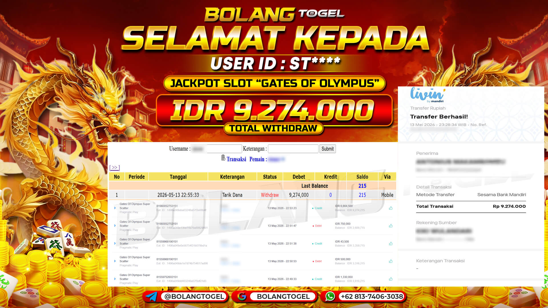 Bukti jackpot SLOT GATES OF OLYMPUS SUPER SCATTER BOLANGTOGEL - gambar 1