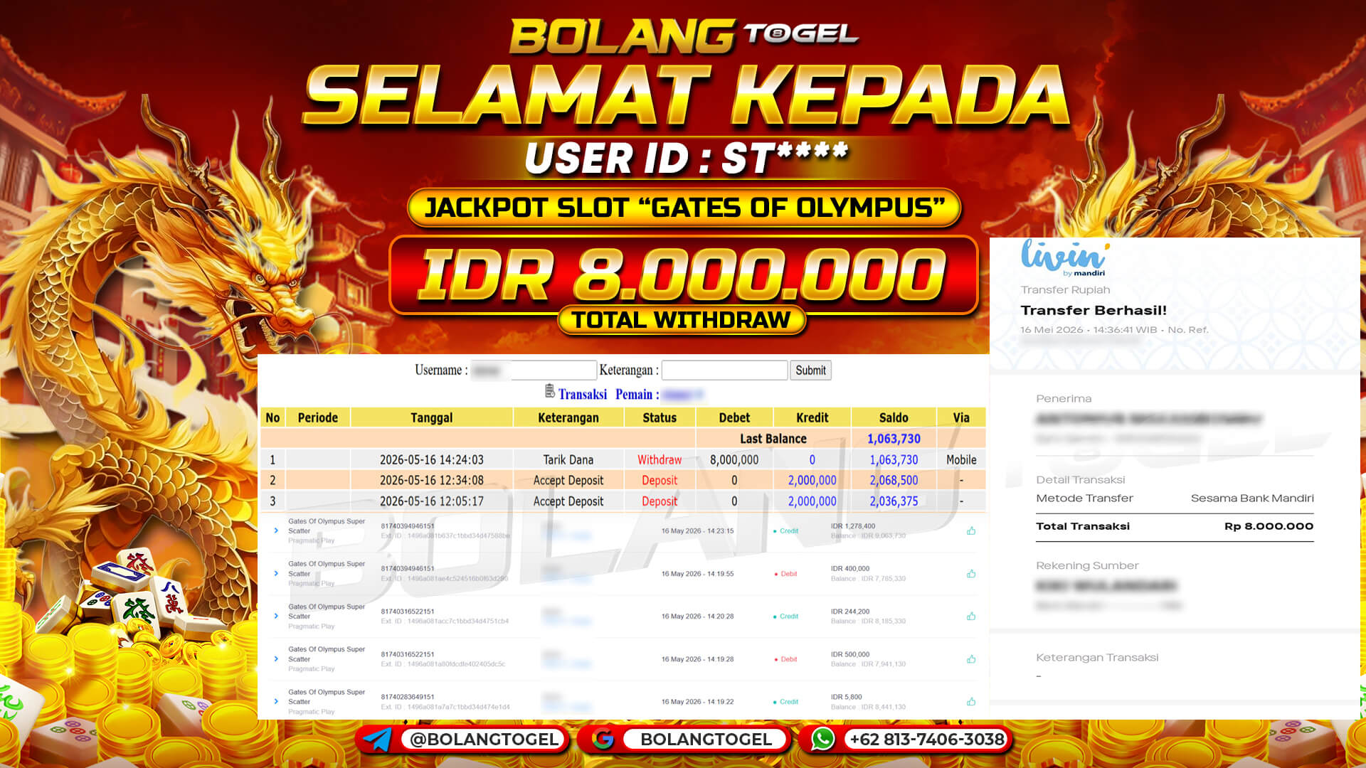 Bukti jackpot SLOT GATES OF OLYMPUS SUPER SCATTER BOLANGTOGEL - gambar 1