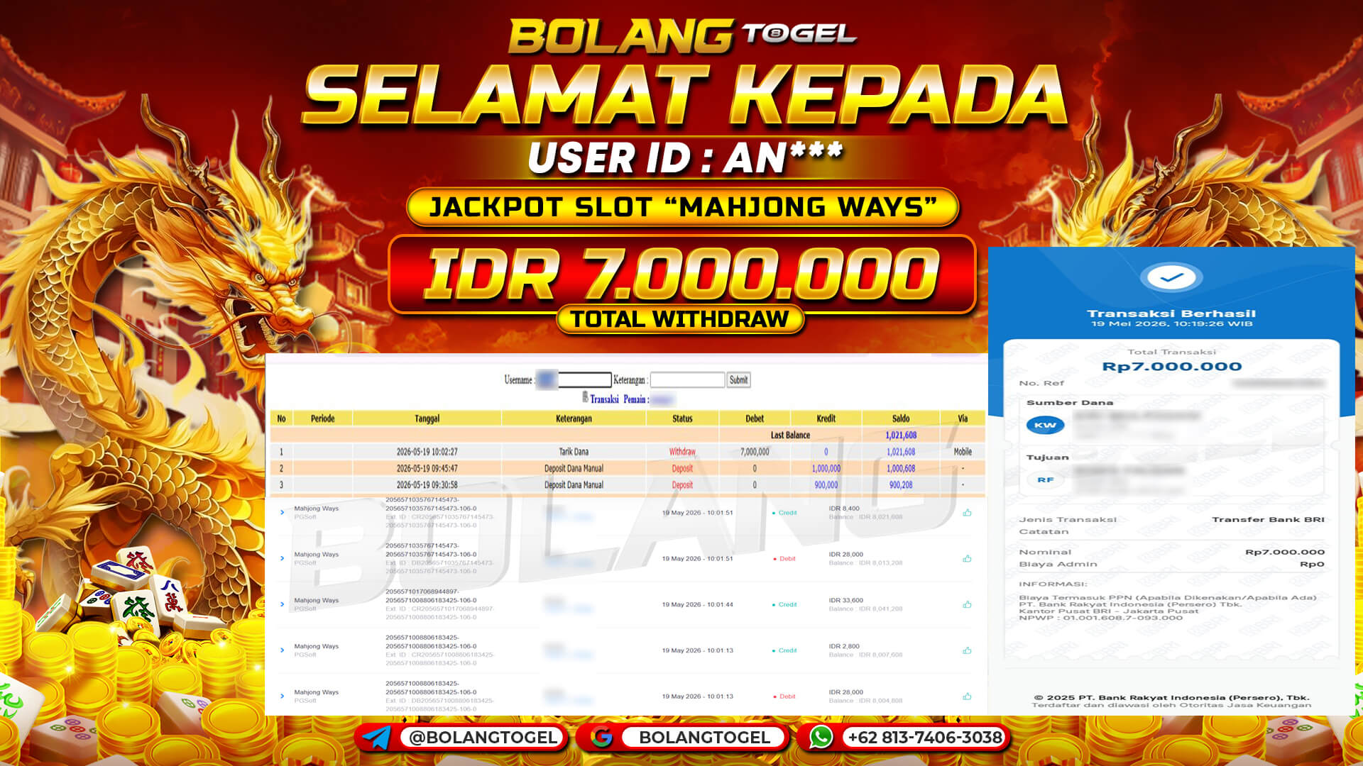 Bukti jackpot SLOT MAHJONG WAYS BOLANGTOGEL - gambar 1