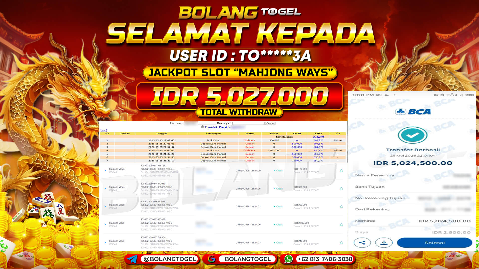 Bukti jackpot SLOT MAHJONG WAYS BOLANGTOGEL - gambar 1