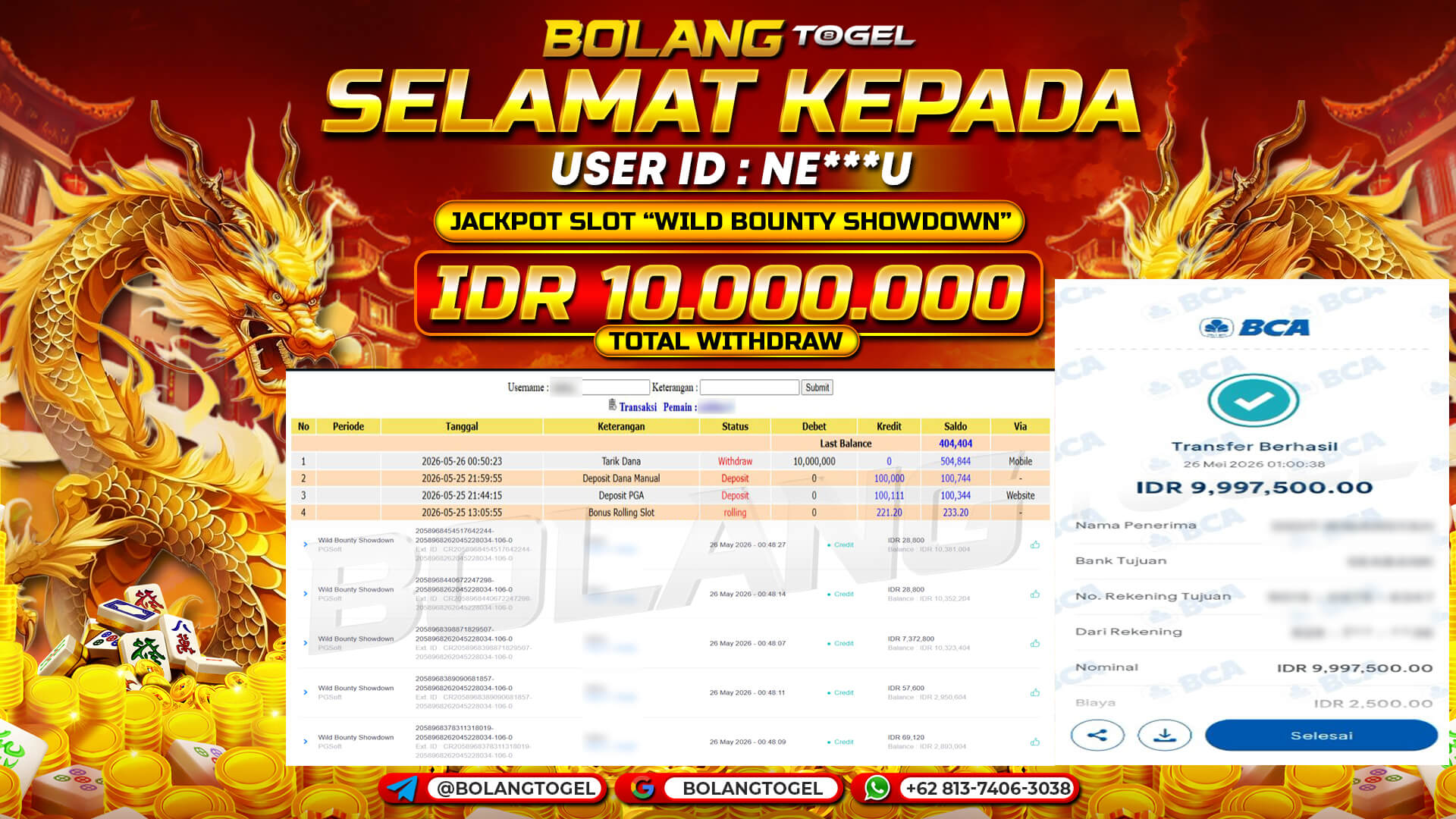 Bukti jackpot SLOT WILD BOUNTY SHOWDOWN BOLANGTOGEL - gambar 1