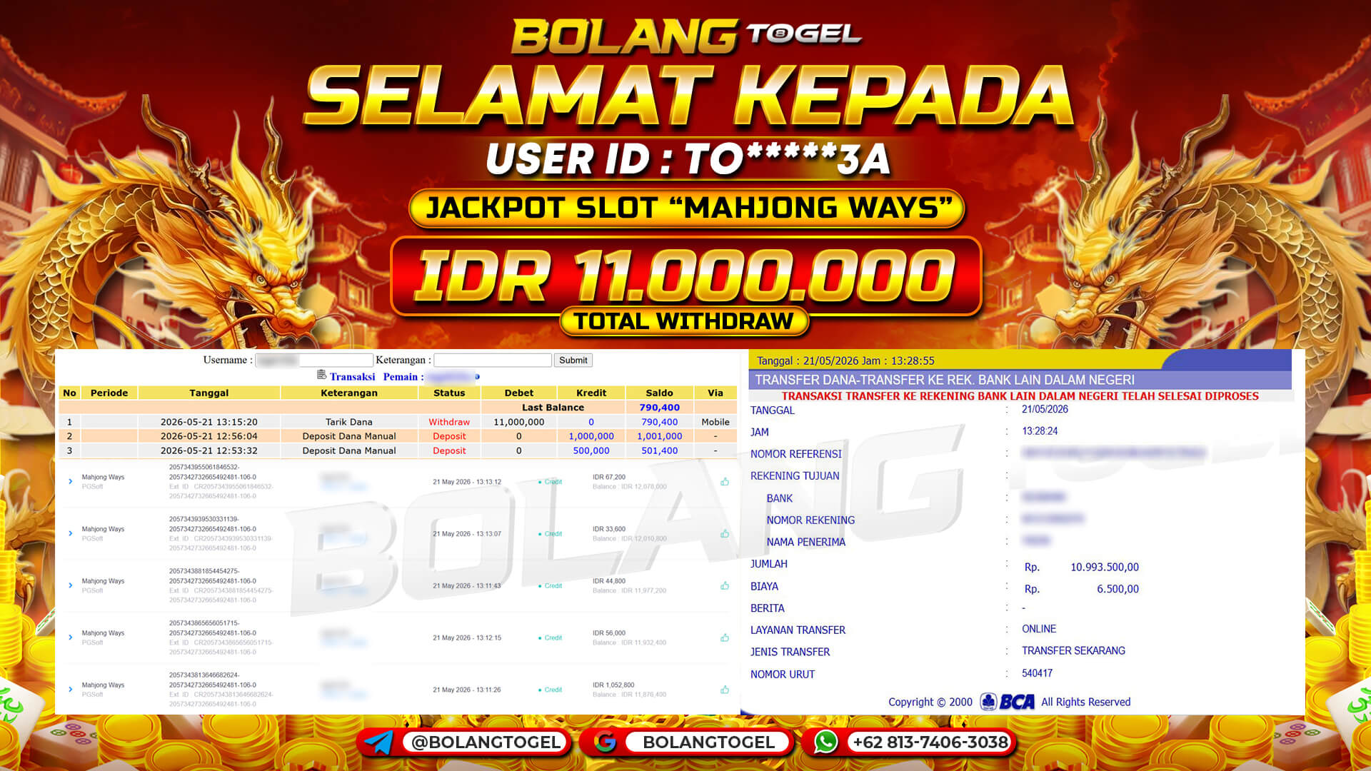 Bukti jackpot SLOT MAHJONG WAYS BOLANGTOGEL - gambar 1