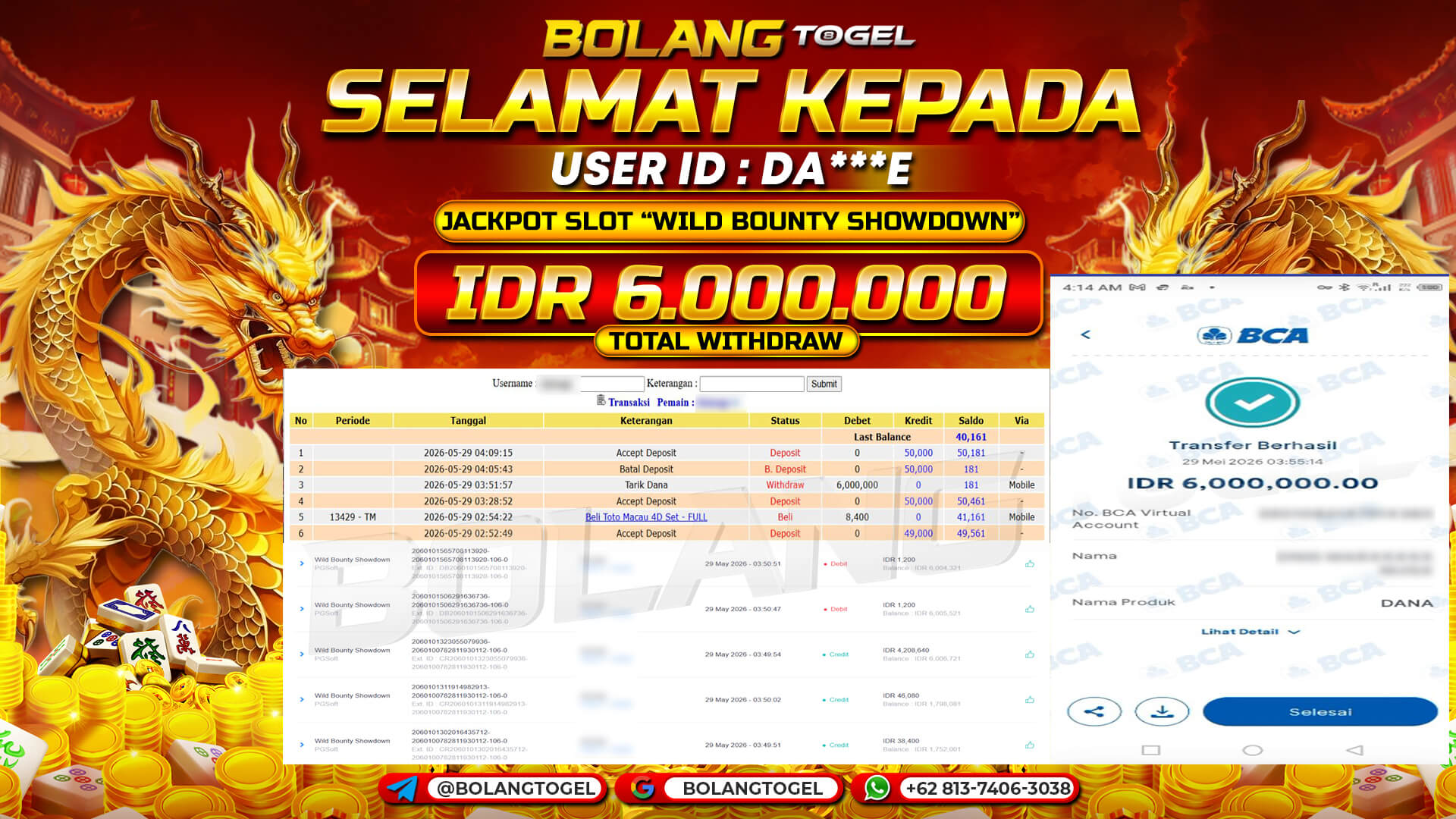 Bukti jackpot SLOT WILD BOUNTY SHOWDOWN BOLANGTOGEL - gambar 1