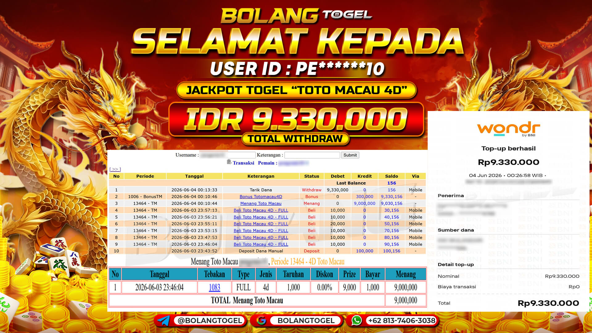 Bukti jackpot TOTO MACAU 4D BOLANGTOGEL - gambar 1