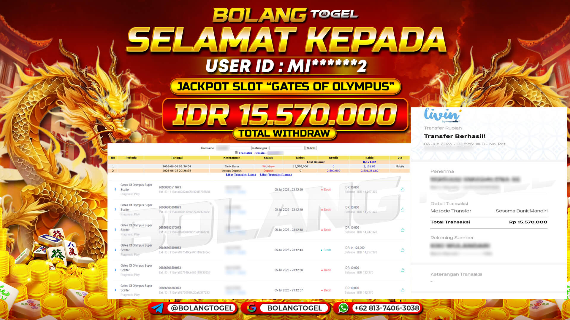 Bukti jackpot SLOT GATES OF OLYMPUS BOLANGTOGEL - gambar 1