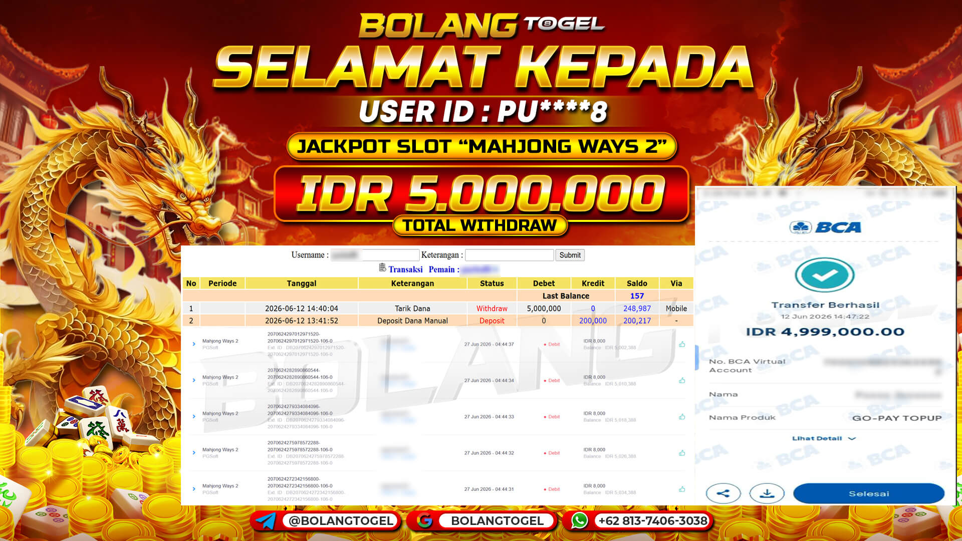Bukti jackpot SLOT MAHJONG WAYS 2 BOLANGTOGEL - gambar 1