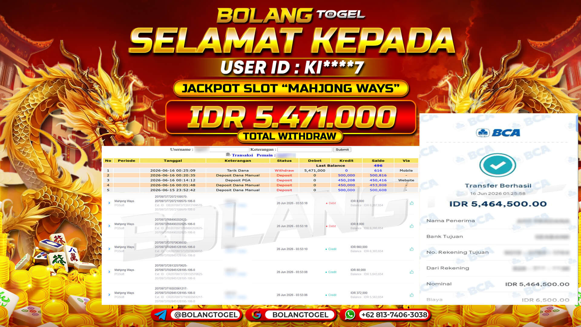 Bukti jackpot SLOT MAHJONG WAYS BOLANGTOGEL - gambar 1