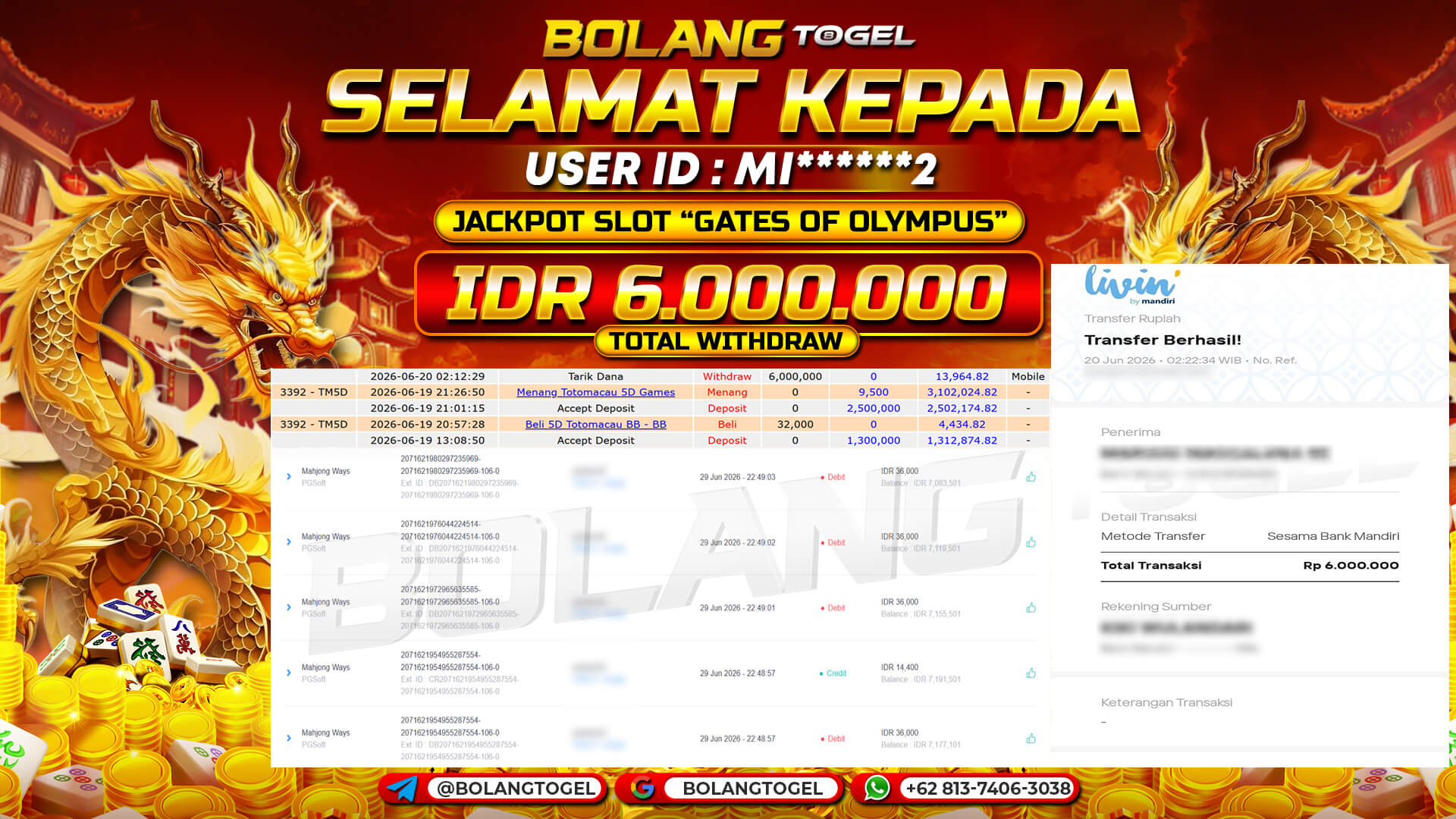Bukti jackpot SLOT GATES OF OLYMPUS BOLANGTOGEL - gambar 1