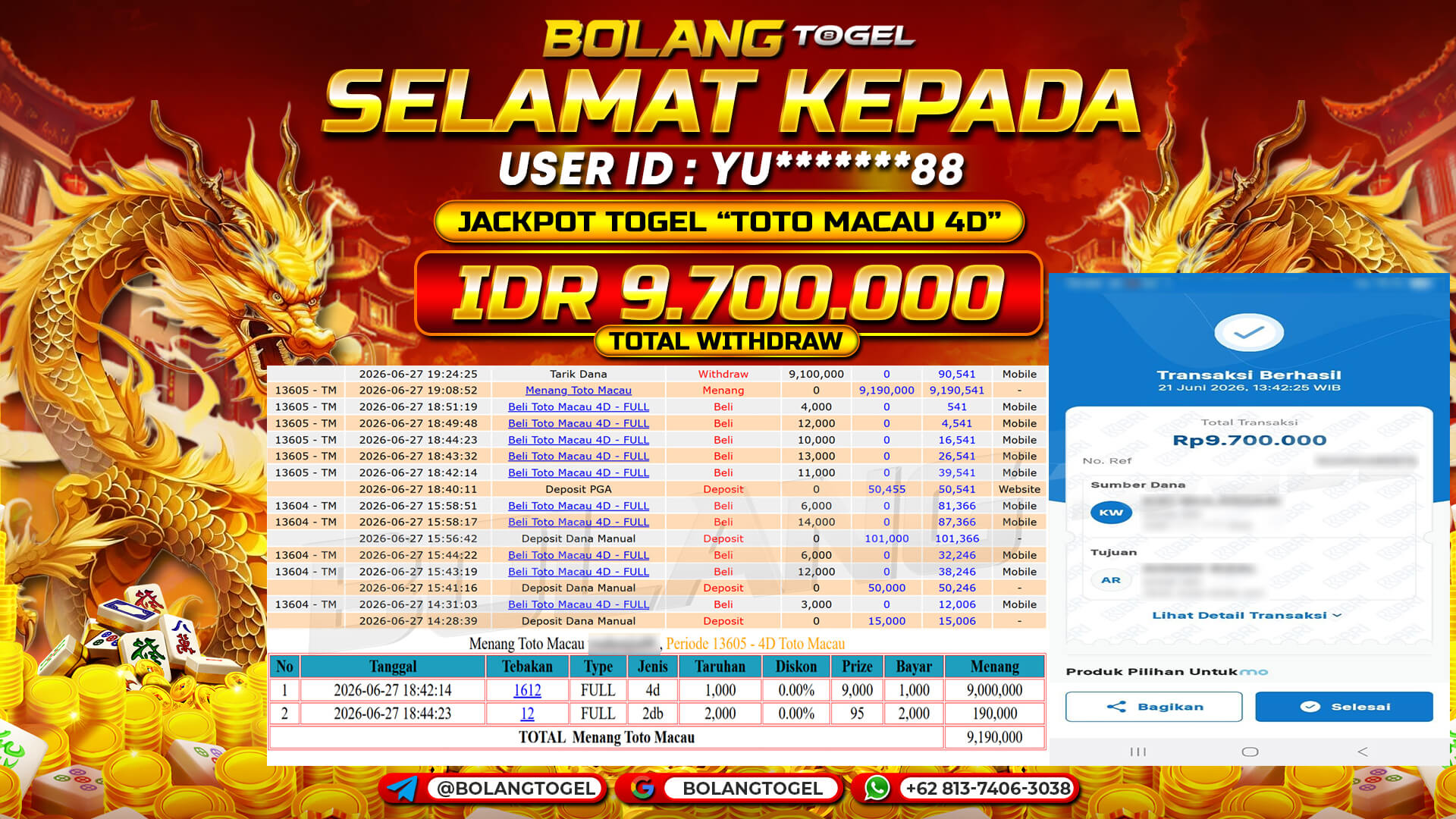Bukti jackpot TOTO MACAU 4D BOLANGTOGEL - gambar 1