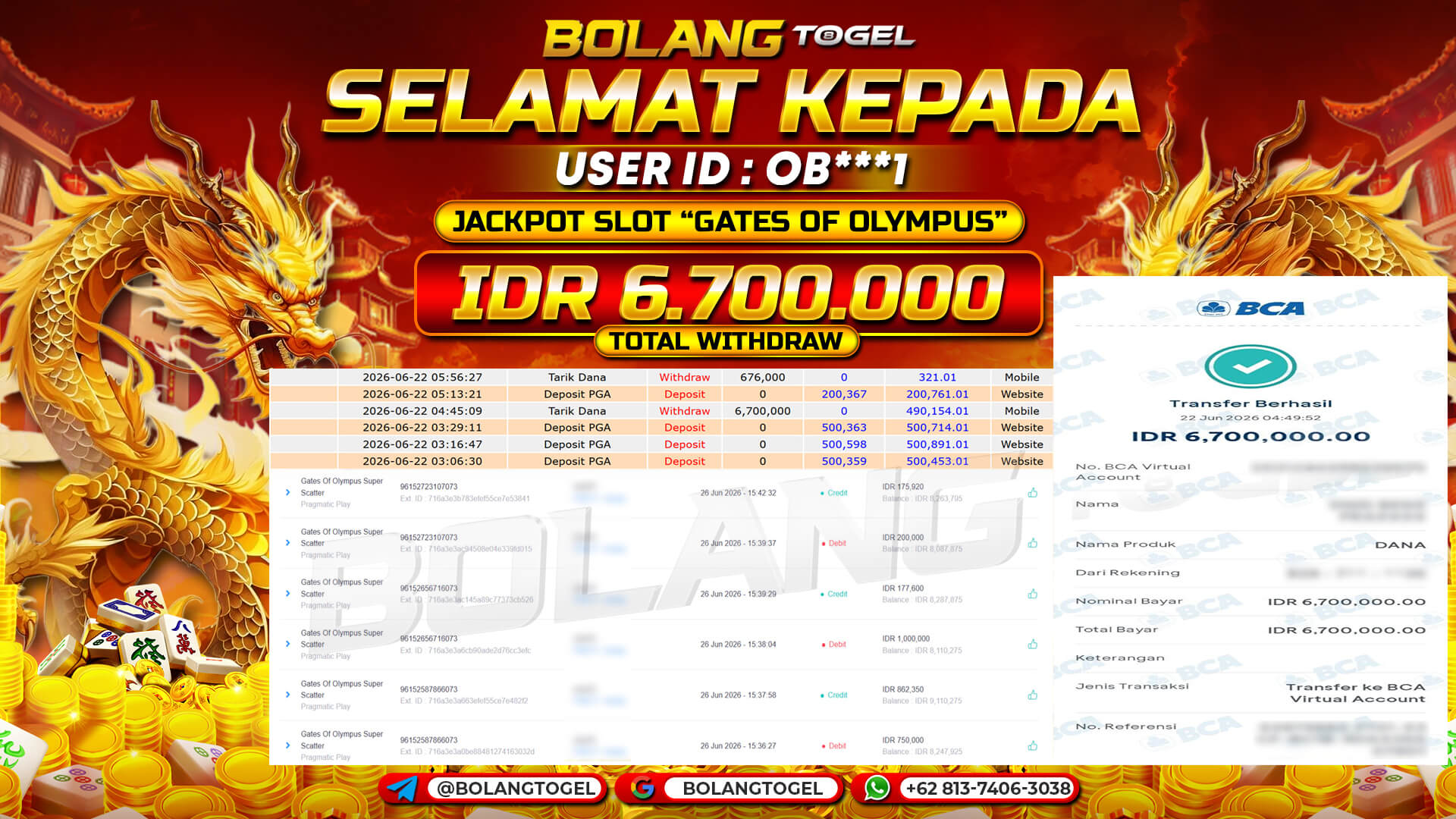 Bukti jackpot SLOT GATES OF OLYMPUS BOLANGTOGEL - gambar 1