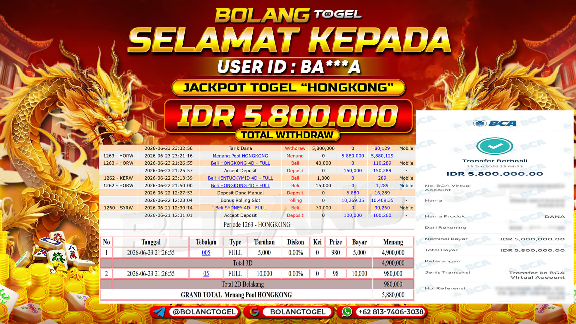 Bukti jackpot TOTO HONGKONG BOLANGTOGEL - gambar 1