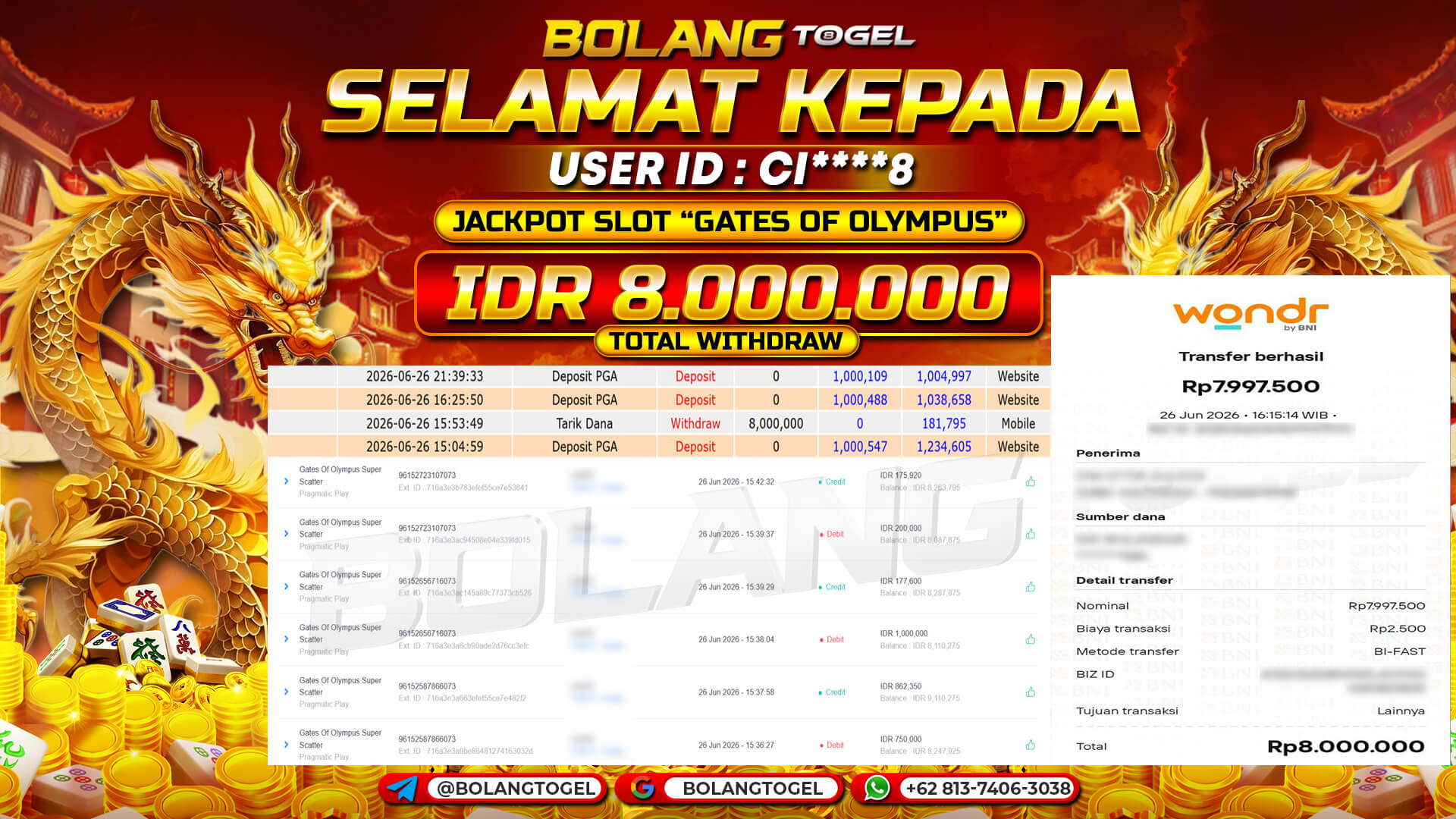 Bukti jackpot SLOT GATES OF OLYMPUS BOLANGTOGEL - gambar 1
