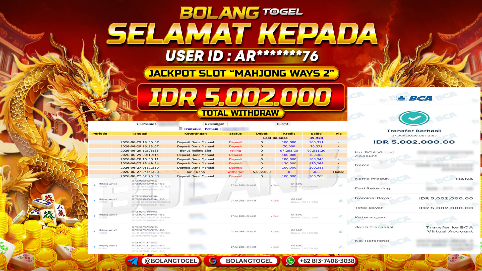 Bukti jackpot SLOT MAHJONG WAYS 2 BOLANGTOGEL - gambar 1